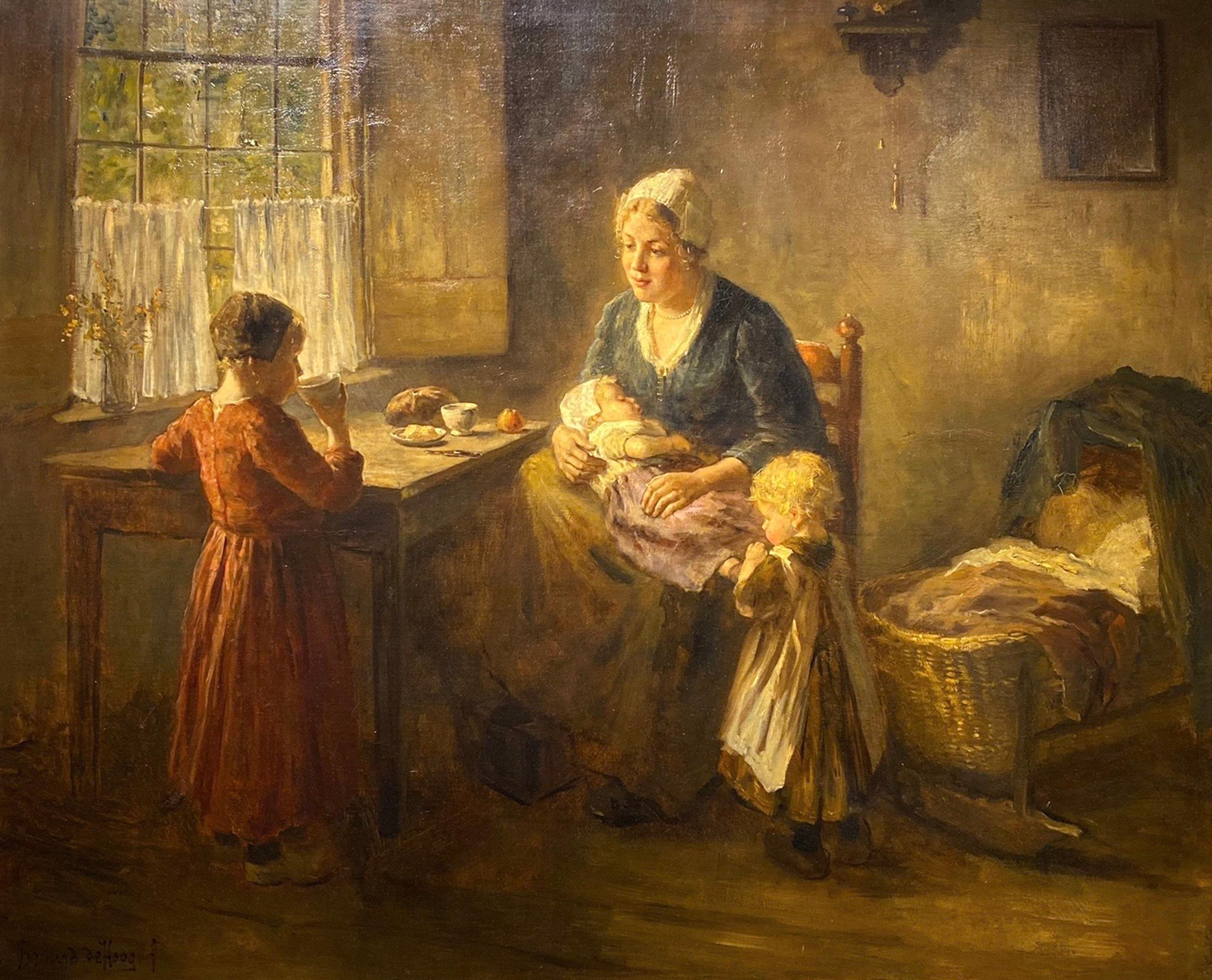 Bernard De Hoog Figurative Painting - Mother and Children