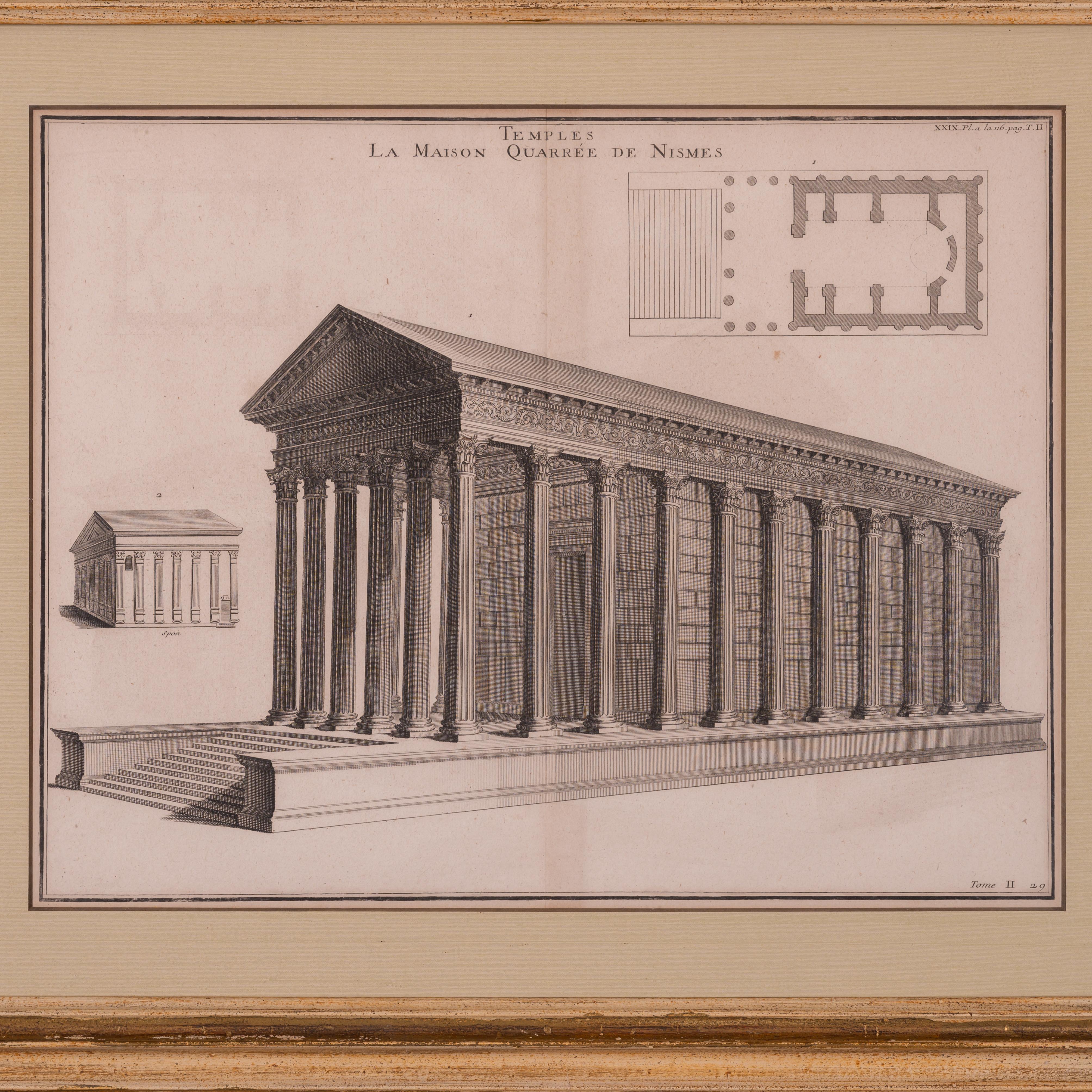 Bernard de Montfaucon, gravures de temples romains, Nîmes, France Bon état - En vente à Savannah, GA