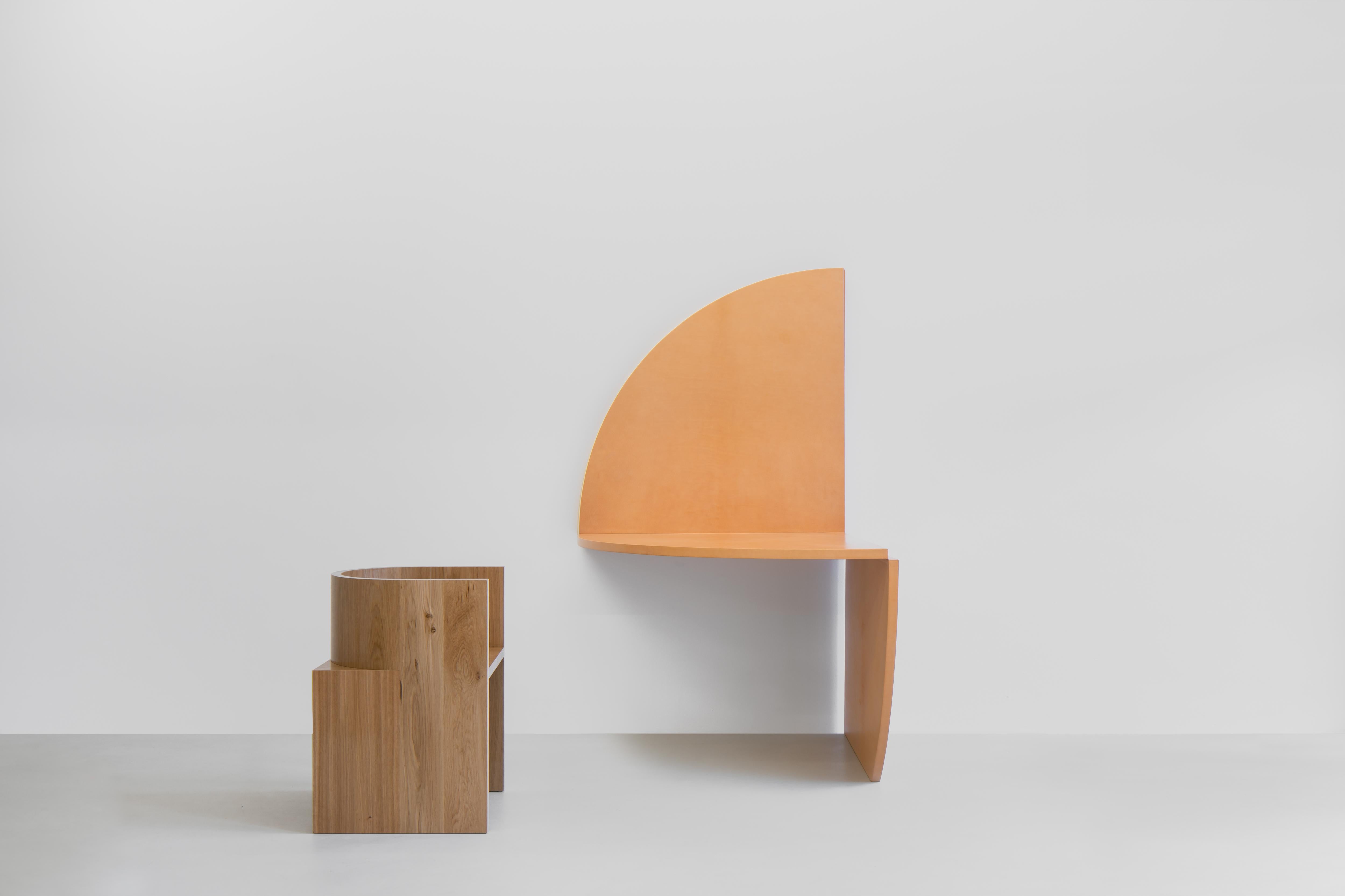 Varnished Bernard Dubois & Isaac Reina Minimalist Chair in Solid Oak or Wrapped in Leather For Sale