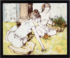 Bernard Dufour, Garden With Two Seated Women, Oil Painting
