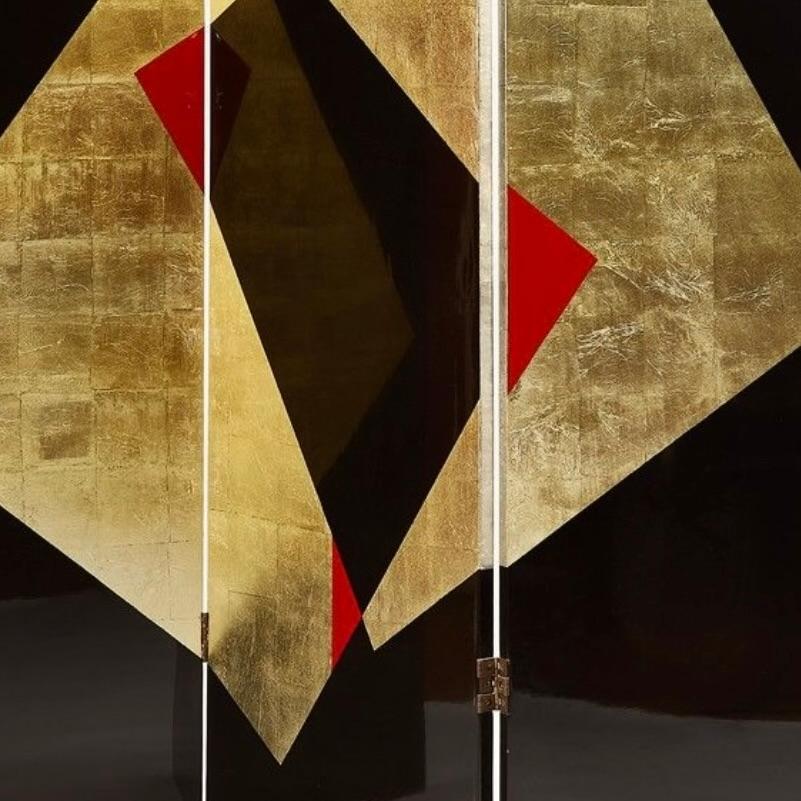 A three panel screen after a design by Jean Dunand created in the 1930s signed Bernard Dunand