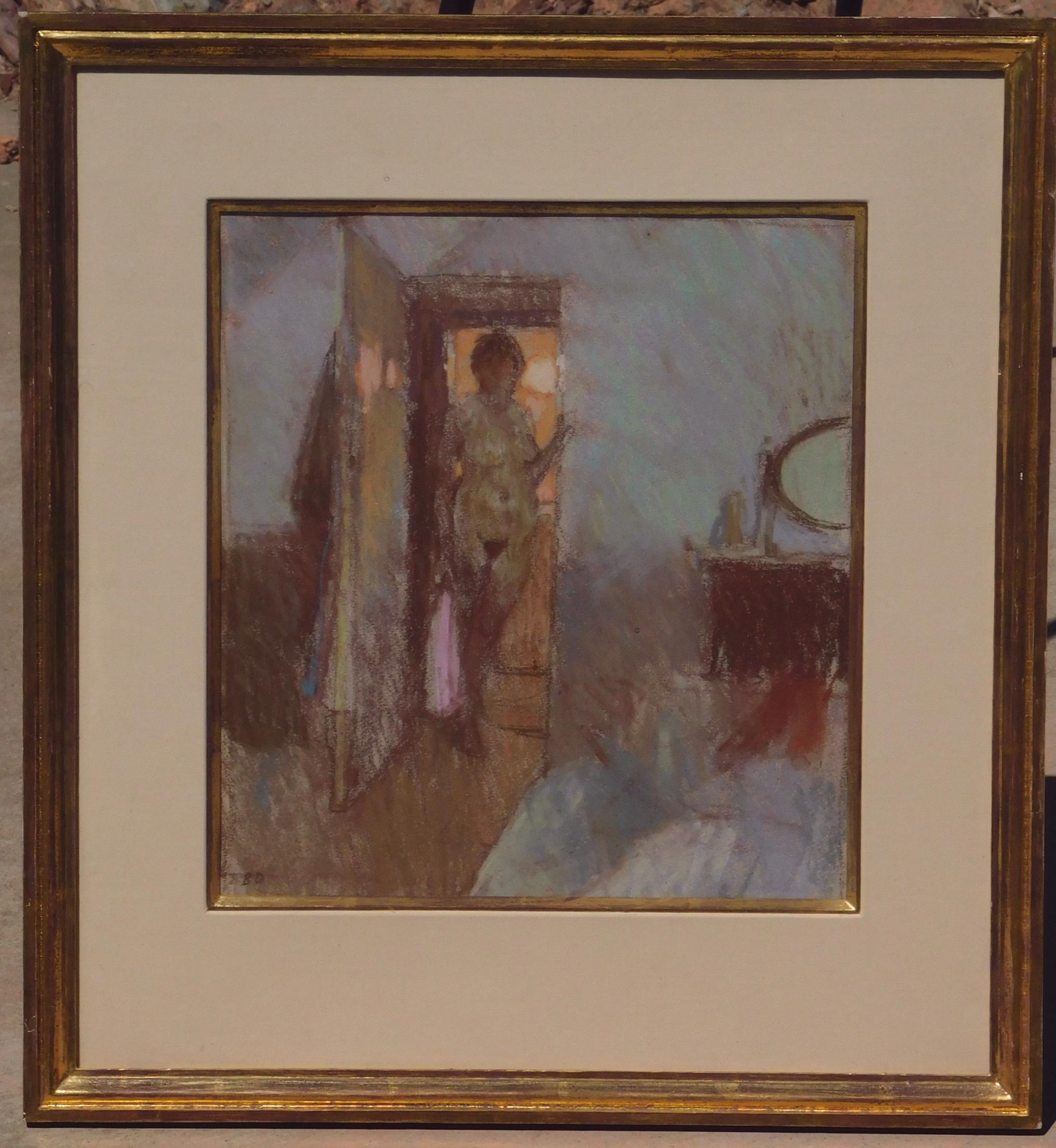 Bernard Dunston Pastel sobre papel, Circa 1950's-1960's - Figura en interior en venta 1