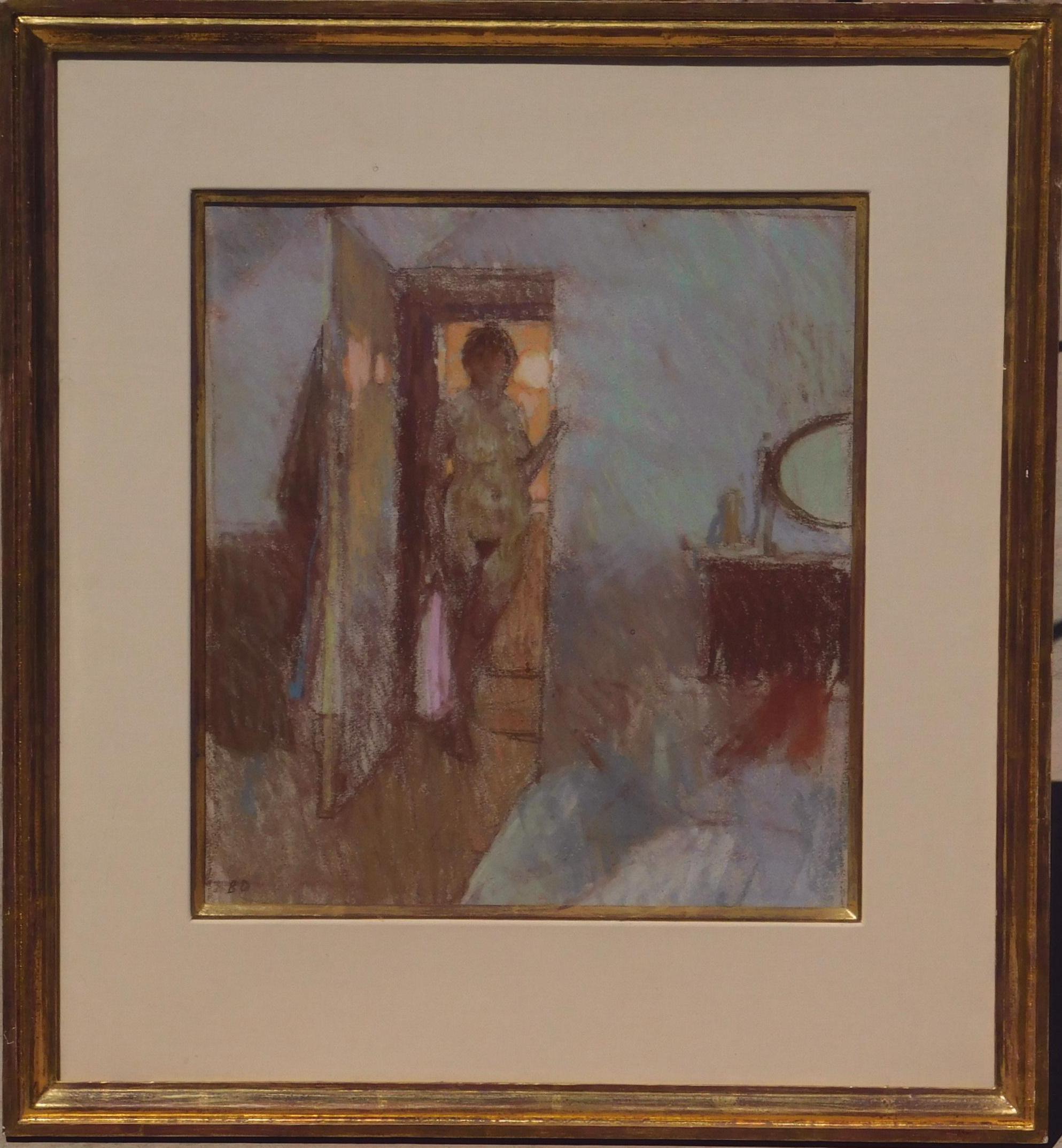Bernard Dunston Pastel sobre papel, Circa 1950's-1960's - Figura en interior - Mixed Media Art de Bernard Dunstan