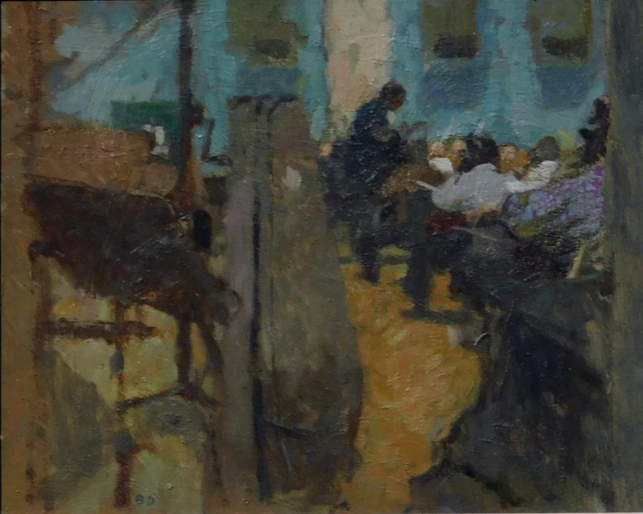 Bernard Dunstan, RA Öl auf Karton, ca. 1950-1960 - The Rehearsal im Angebot 1
