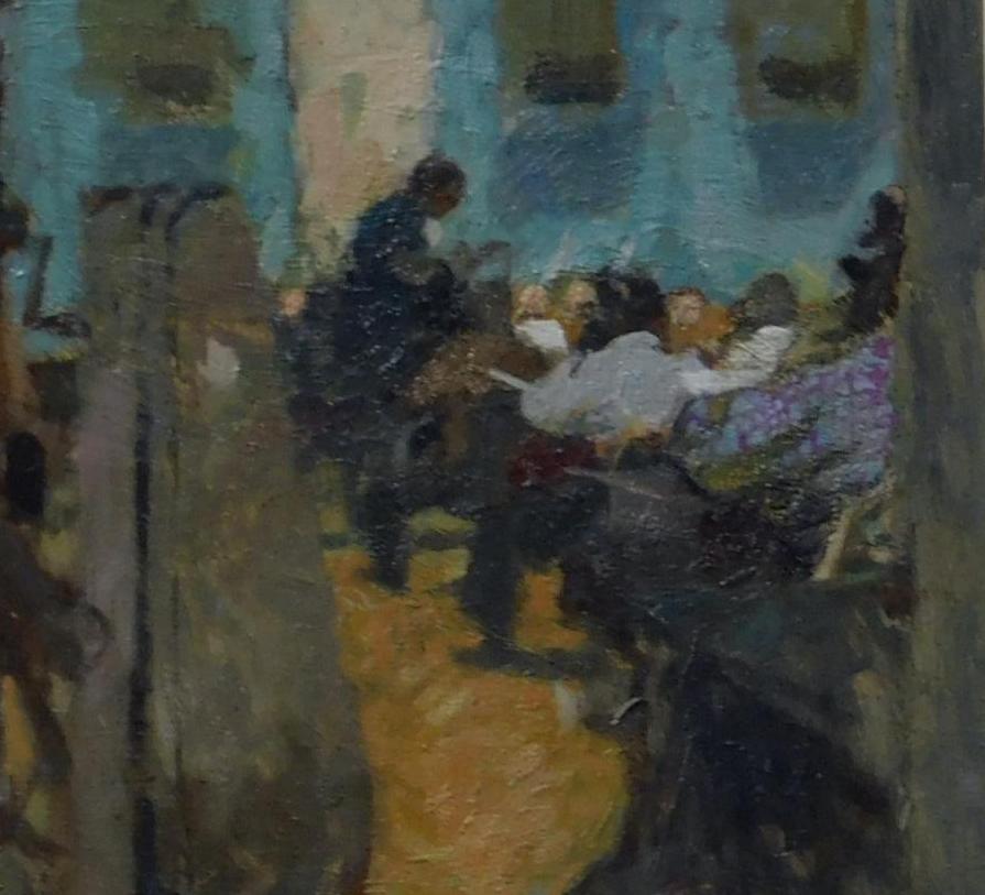 Bernard Dunstan, RA Öl auf Karton, ca. 1950-1960 - The Rehearsal im Angebot 3