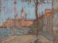 Giudecca, Venedig, Öl auf Leinwand, auf Karton aufgezogen, Gemälde von Bernard Dunstan, 1984