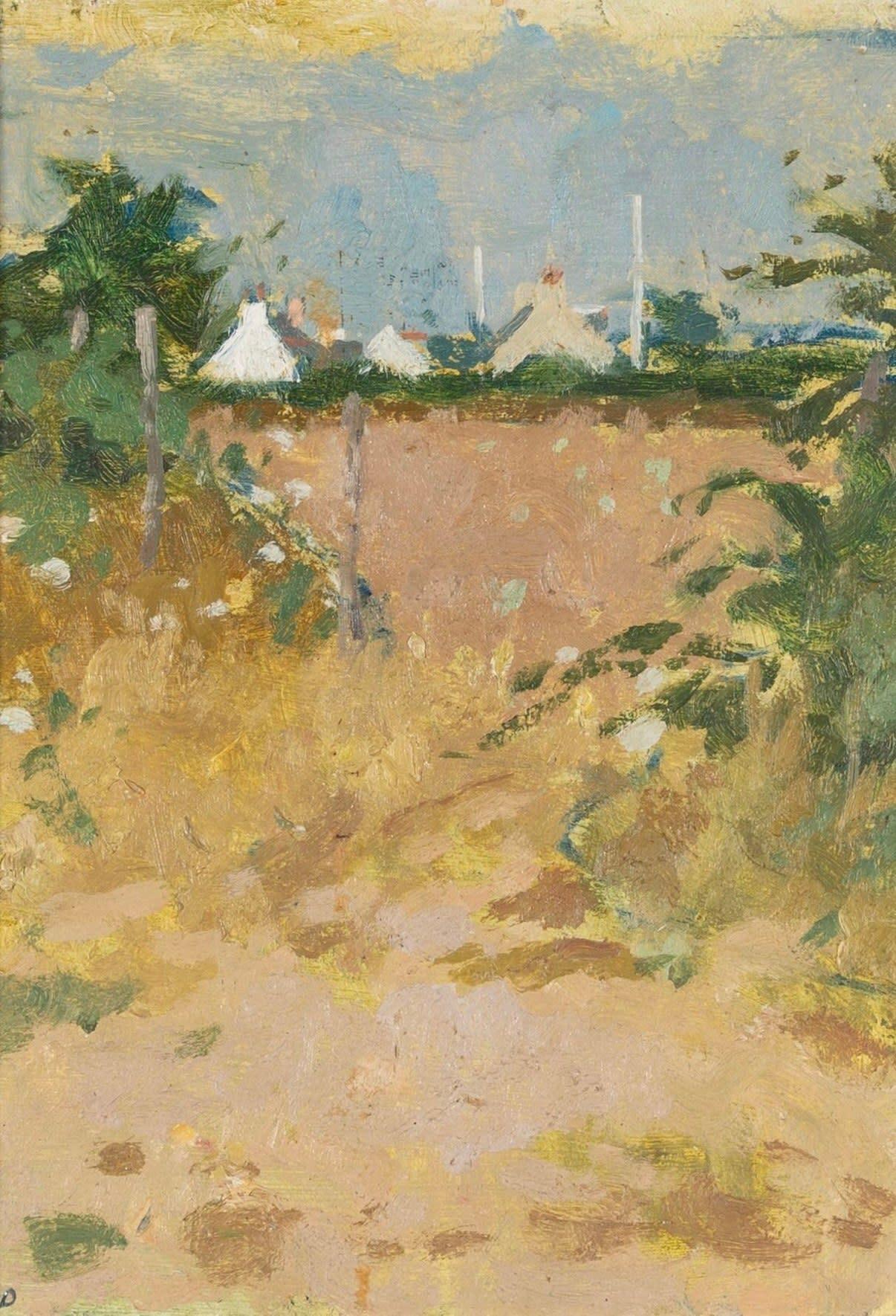 Près de L
Arcouest, Bretagne, peinture à l
huile sur carton de Bernard Dunstan, 1964

Informations complémentaires :
Médium : Huile sur panneau
18 x 26 cm
7 1/8 x 10 1/4 in
Signé avec des initiales ; titr é au verso ; inscription supplémentaire sur