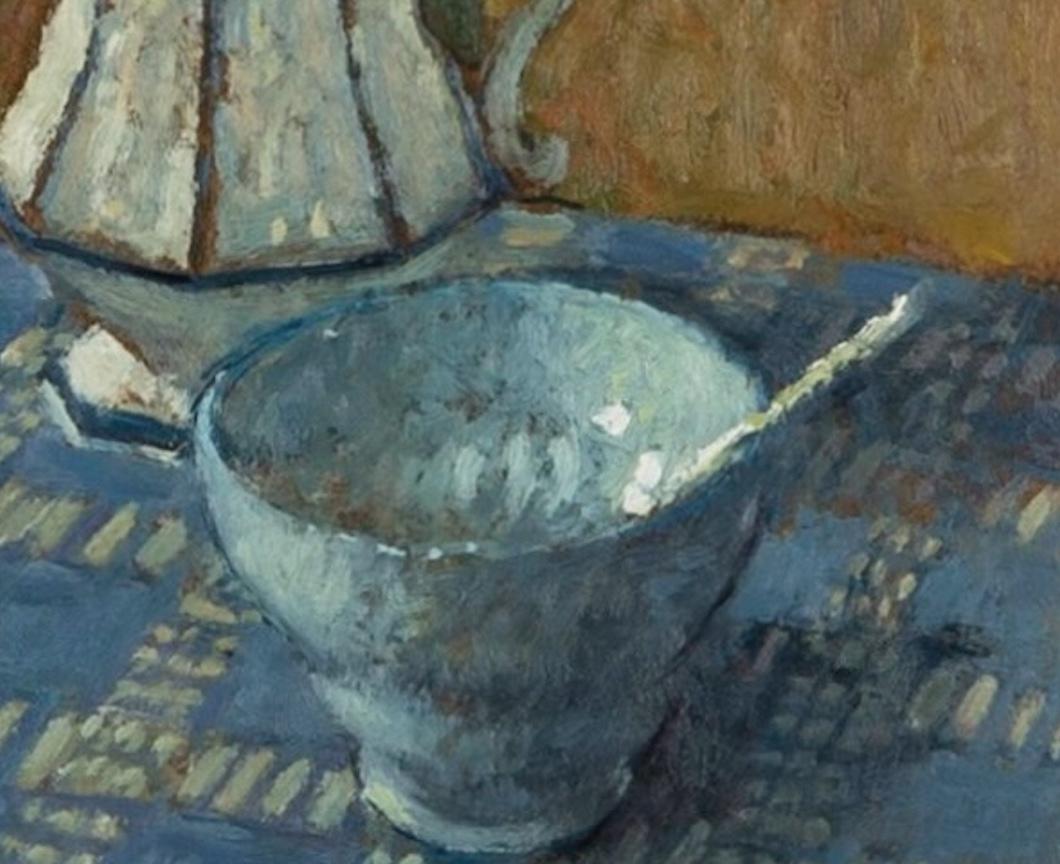 Still Life of Summer Flowers in a Jug with a Bowl - 20th Century Oil Painting For Sale 1