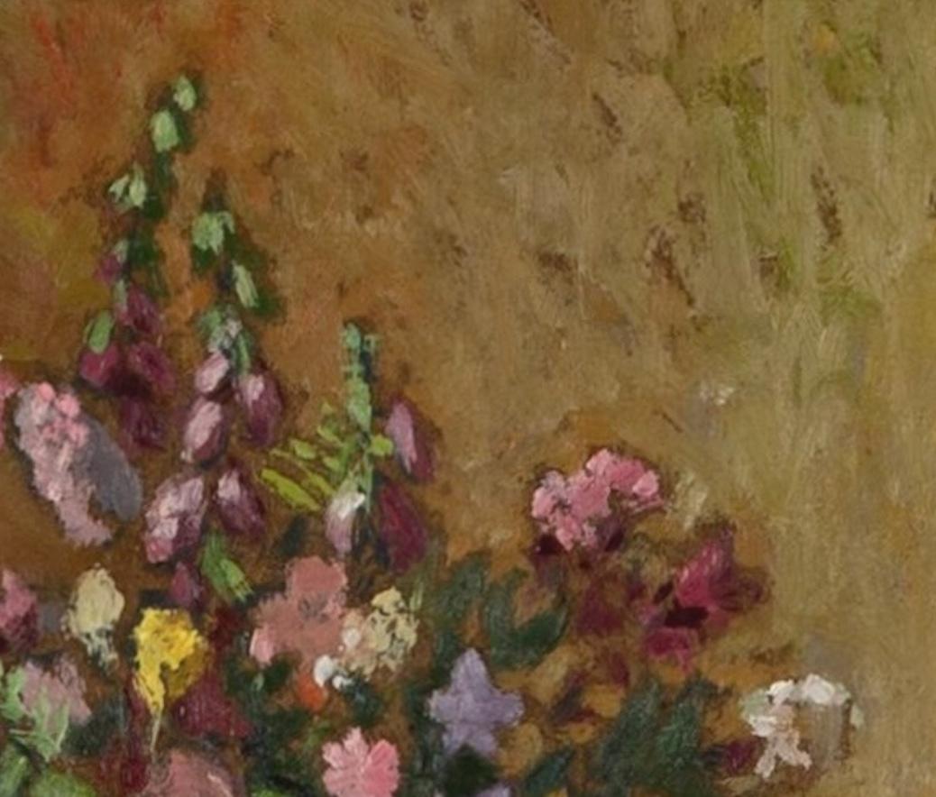 Still Life of Summer Flowers in a Jug with a Bowl - 20th Century Oil Painting For Sale 2