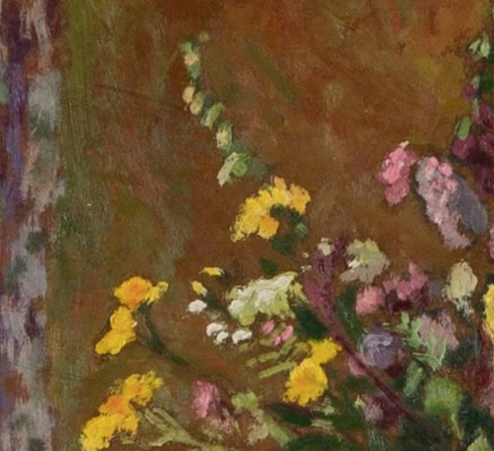 Still Life of Summer Flowers in a Jug with a Bowl - 20th Century Oil Painting For Sale 3