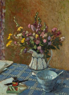 Bernard Dunstan - Still Life of Summer Flowers in a Jug with a Bowl - 20th Century Oil Painting Still Life of Summer Flowers in a Jug with a Bowl - 20th Century Oil Painting