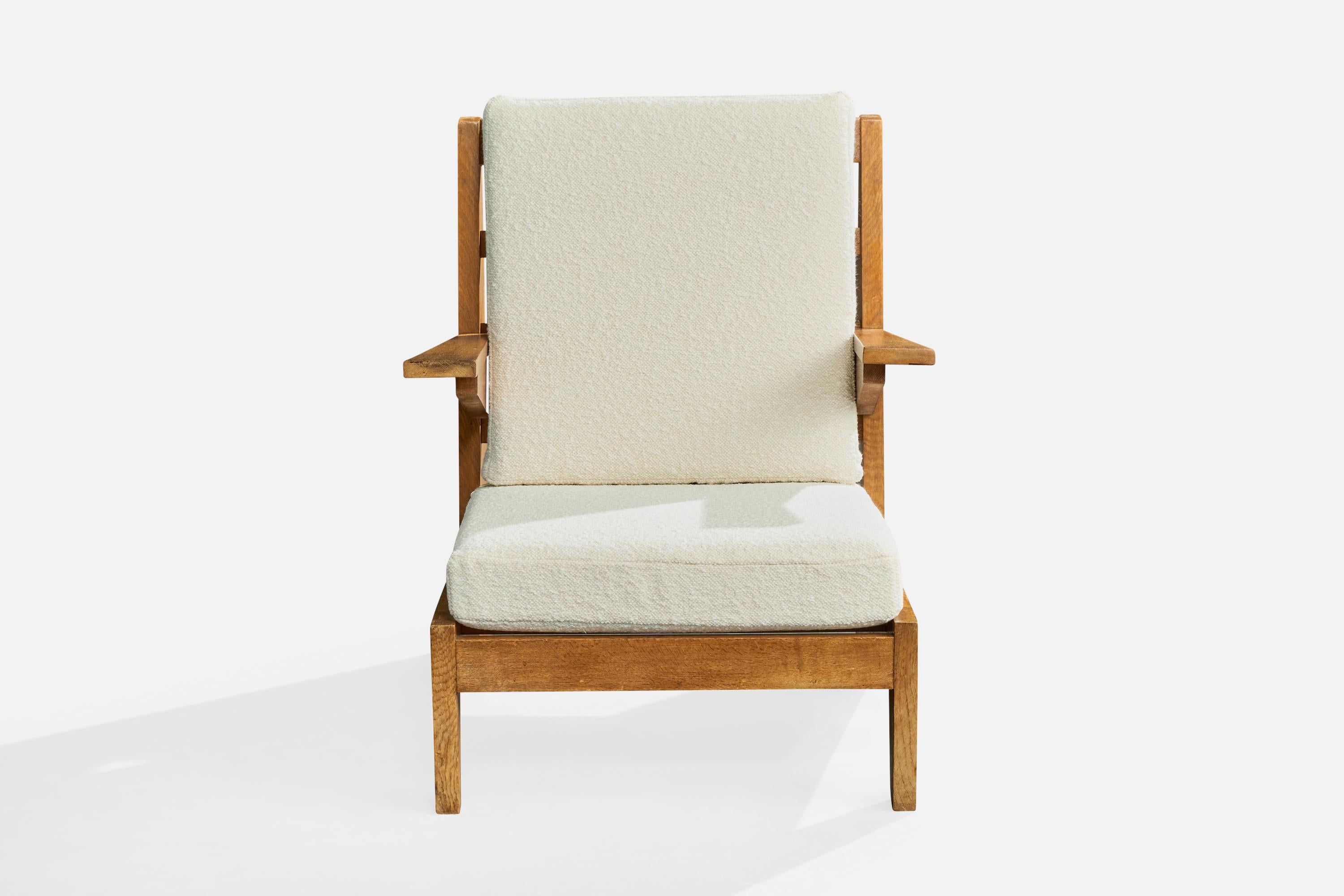 Bernard Durussel, Loungesessel, Eiche, Stoff, 1948 (Moderne der Mitte des Jahrhunderts) im Angebot