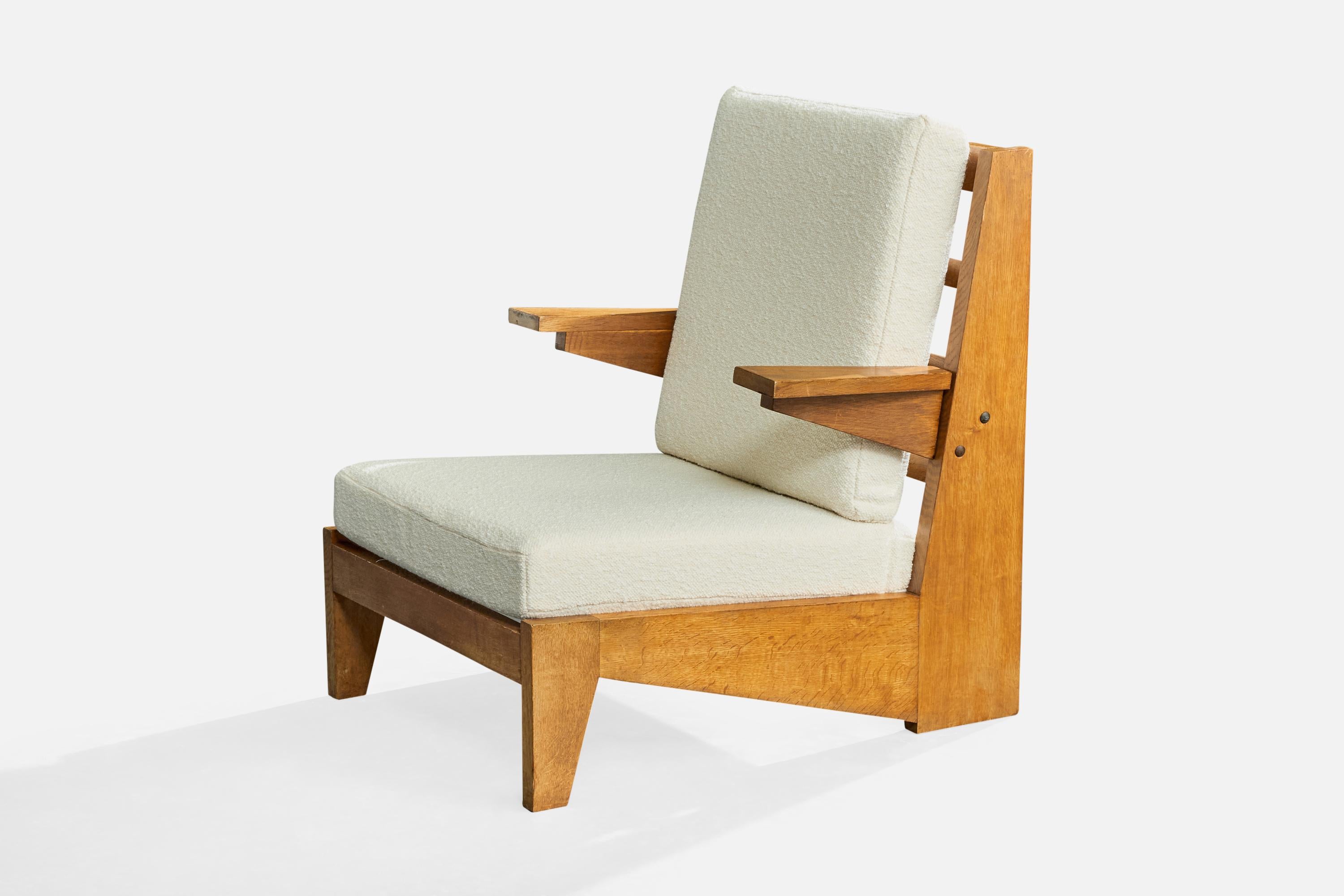 Bernard Durussel, Loungesessel, Eiche, Stoff, 1948 (Französisch) im Angebot