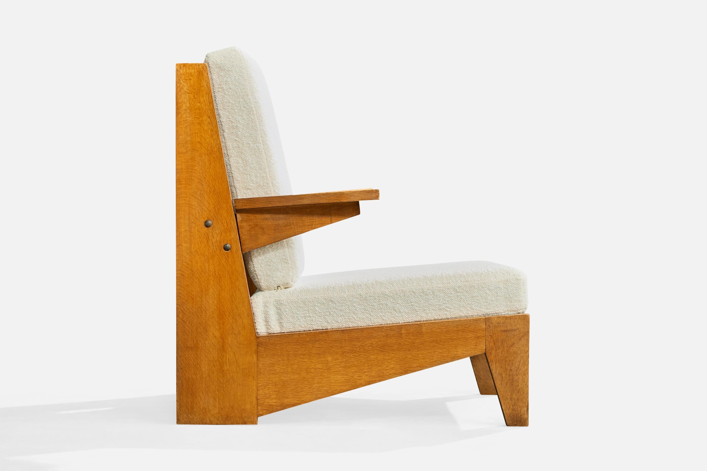 Bernard Durussel, Loungesessel, Eiche, Stoff, 1948 (Mitte des 20. Jahrhunderts) im Angebot