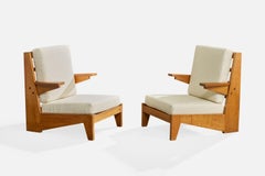 Bernard Durussel, Lounge Chairs, Oak, Fabric, 1948