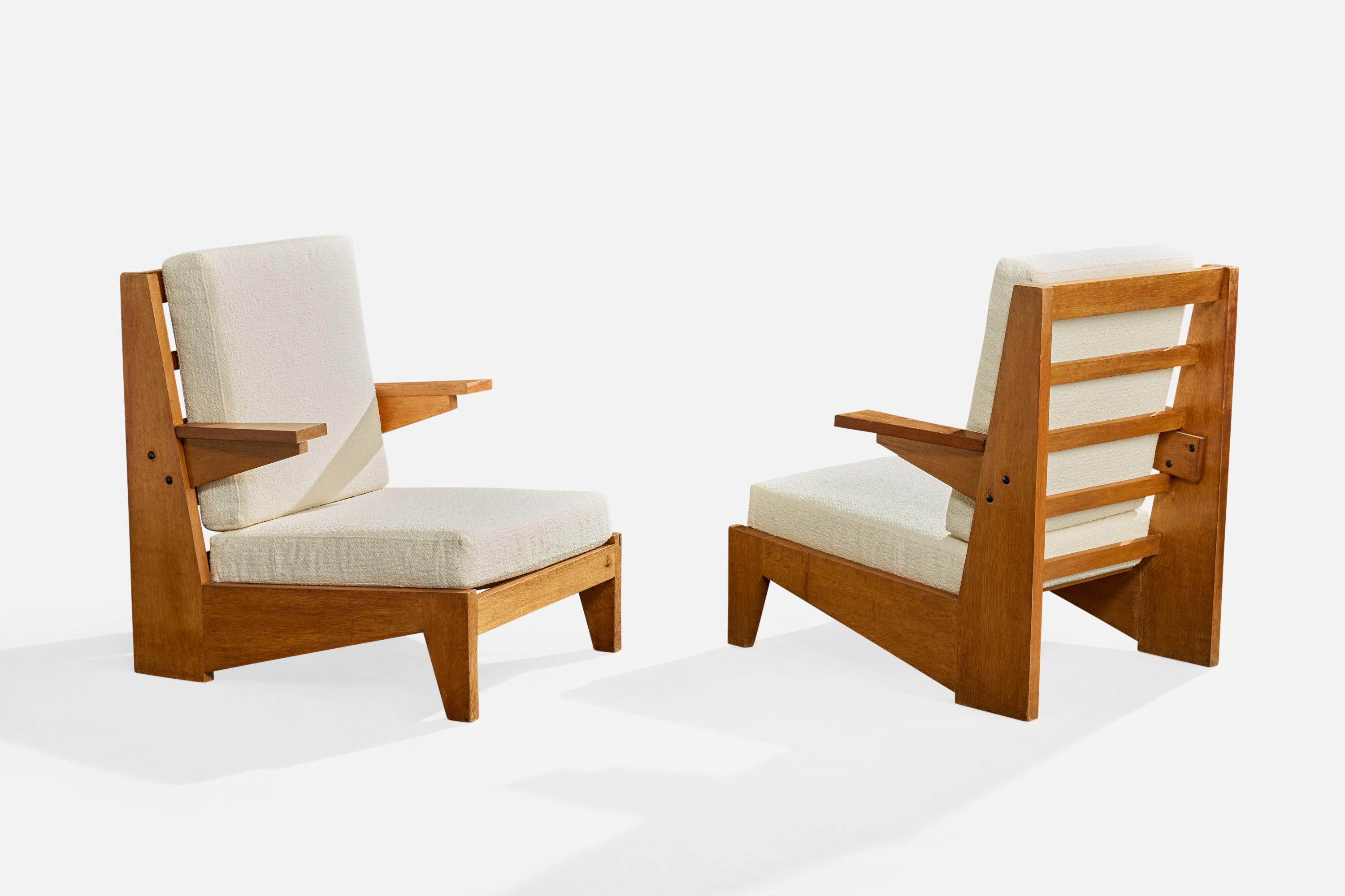 Mid-Century Modern Bernard Durussel, Chaises longues, Oak Oak, tissu, 1948 en vente
