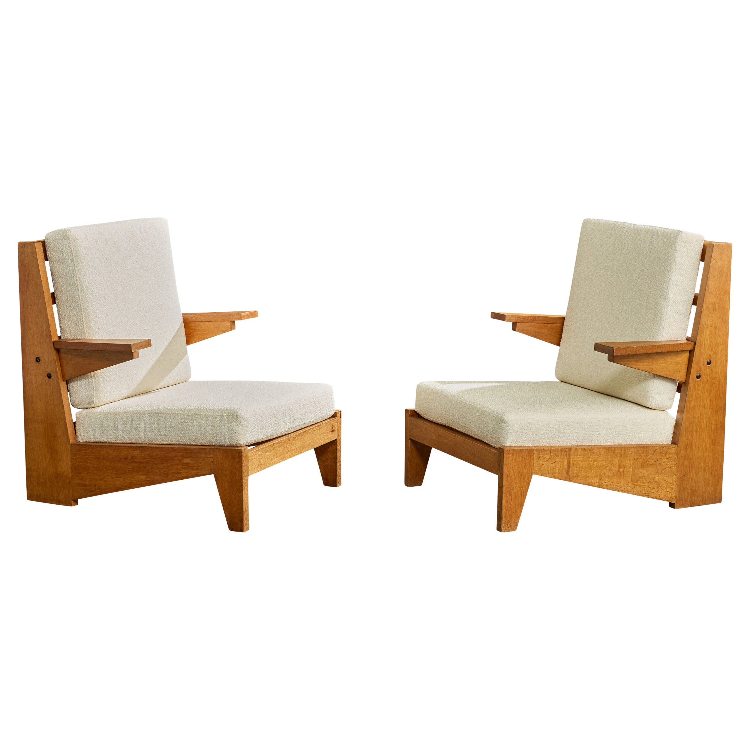 Bernard Durussel, Lounge Chairs, Oak, Fabric, 1948