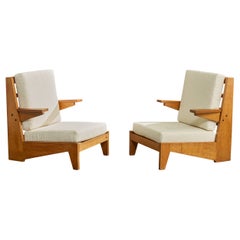 Bernard Durussel, Lounge Chairs, Oak, Fabric, 1948