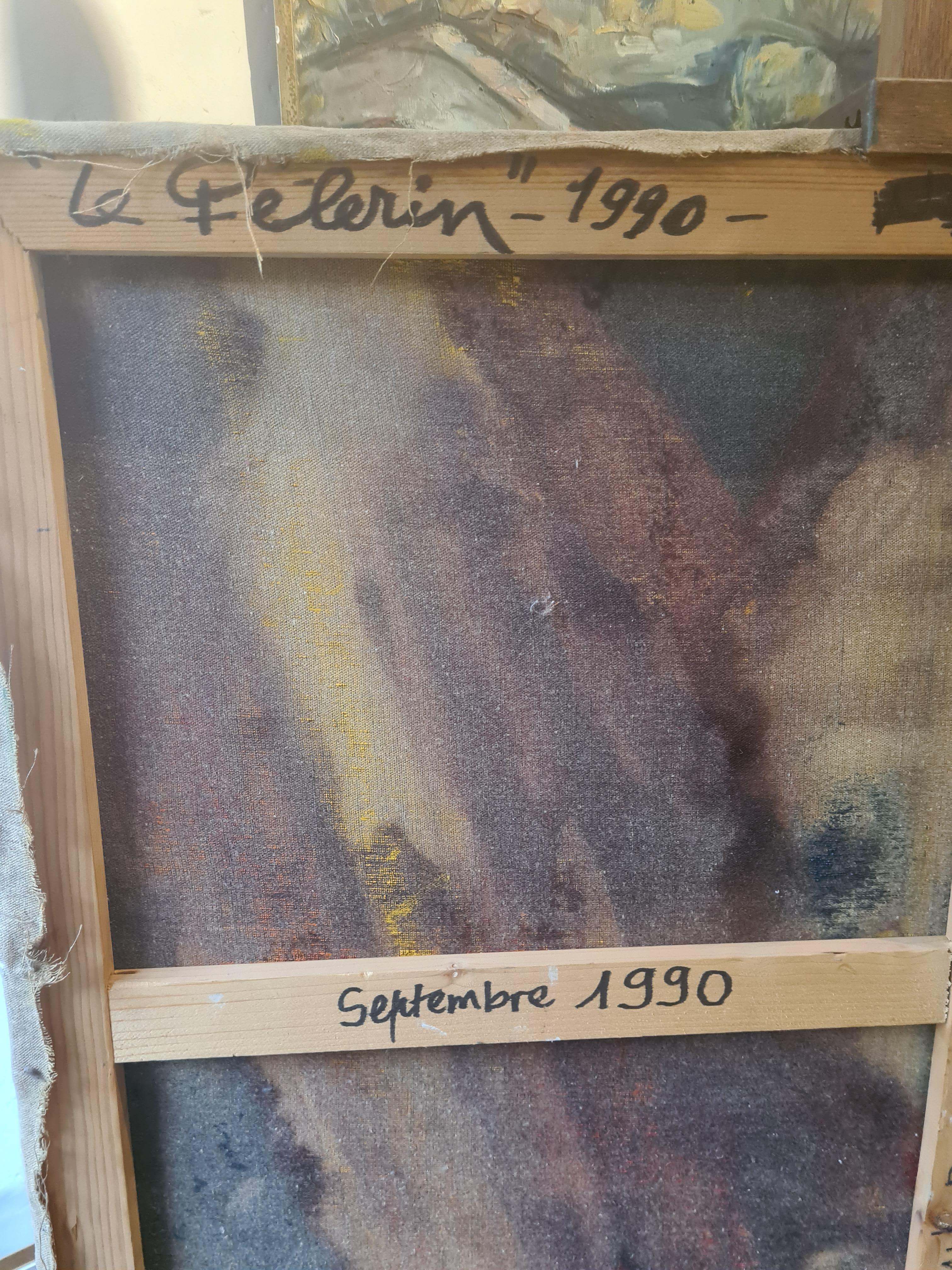  Grande huile abstraite expressionniste sur toile, Le Pèlerin en vente 8