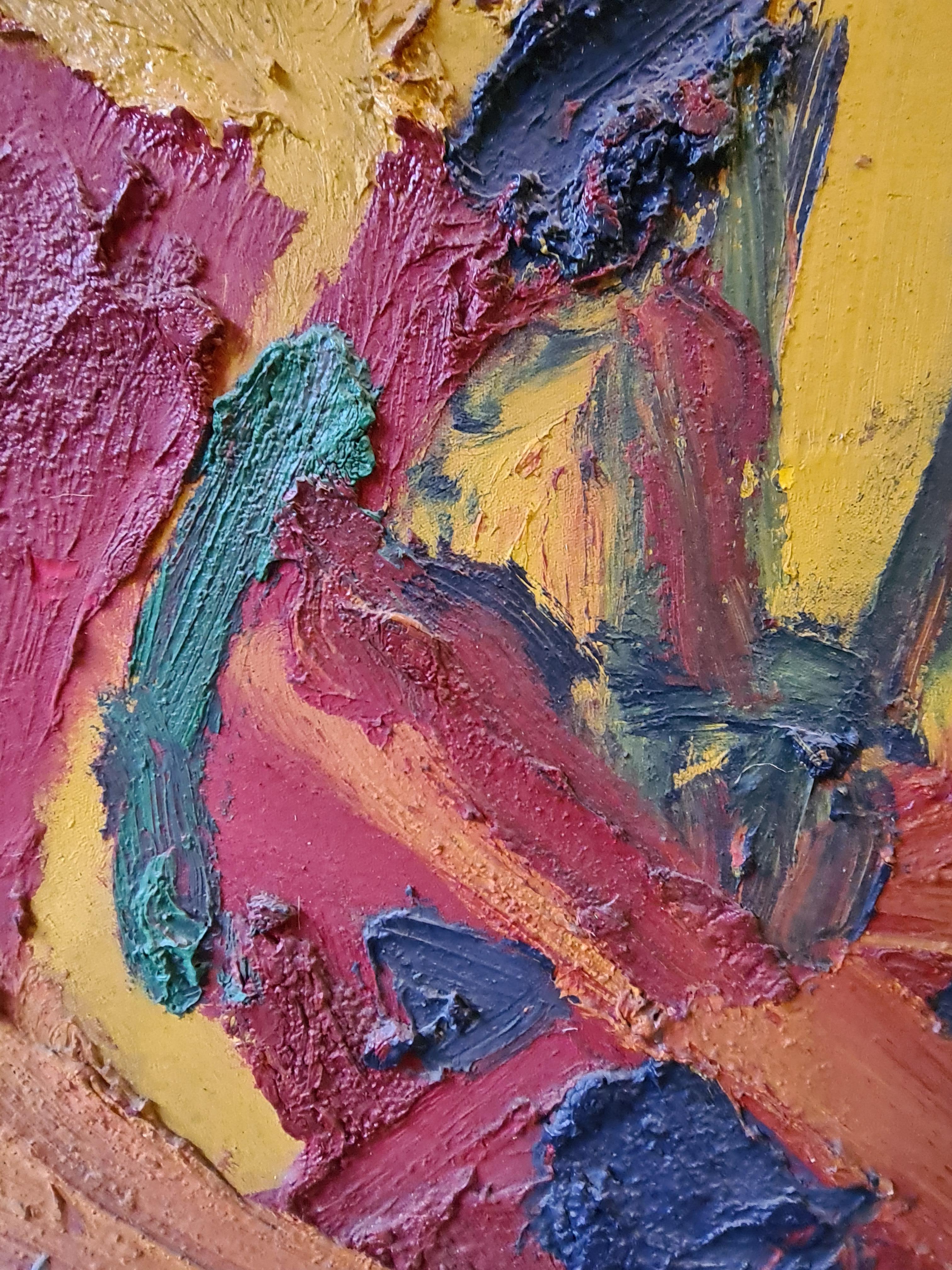 Olio su tela astratto espressionista di grandi dimensioni, Le Pèlerin. - Painting Neoespressionismo di Bernard Duvert