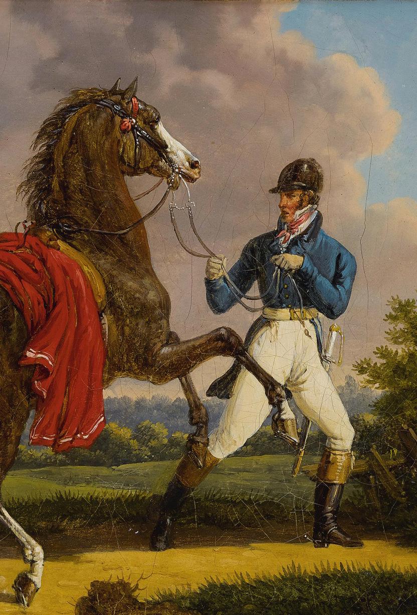 Bernard-Ed. Swebach (1800-1870) - Squire training the horse of King Louis XVIII - Painting by Bernard-Edouard Swebach