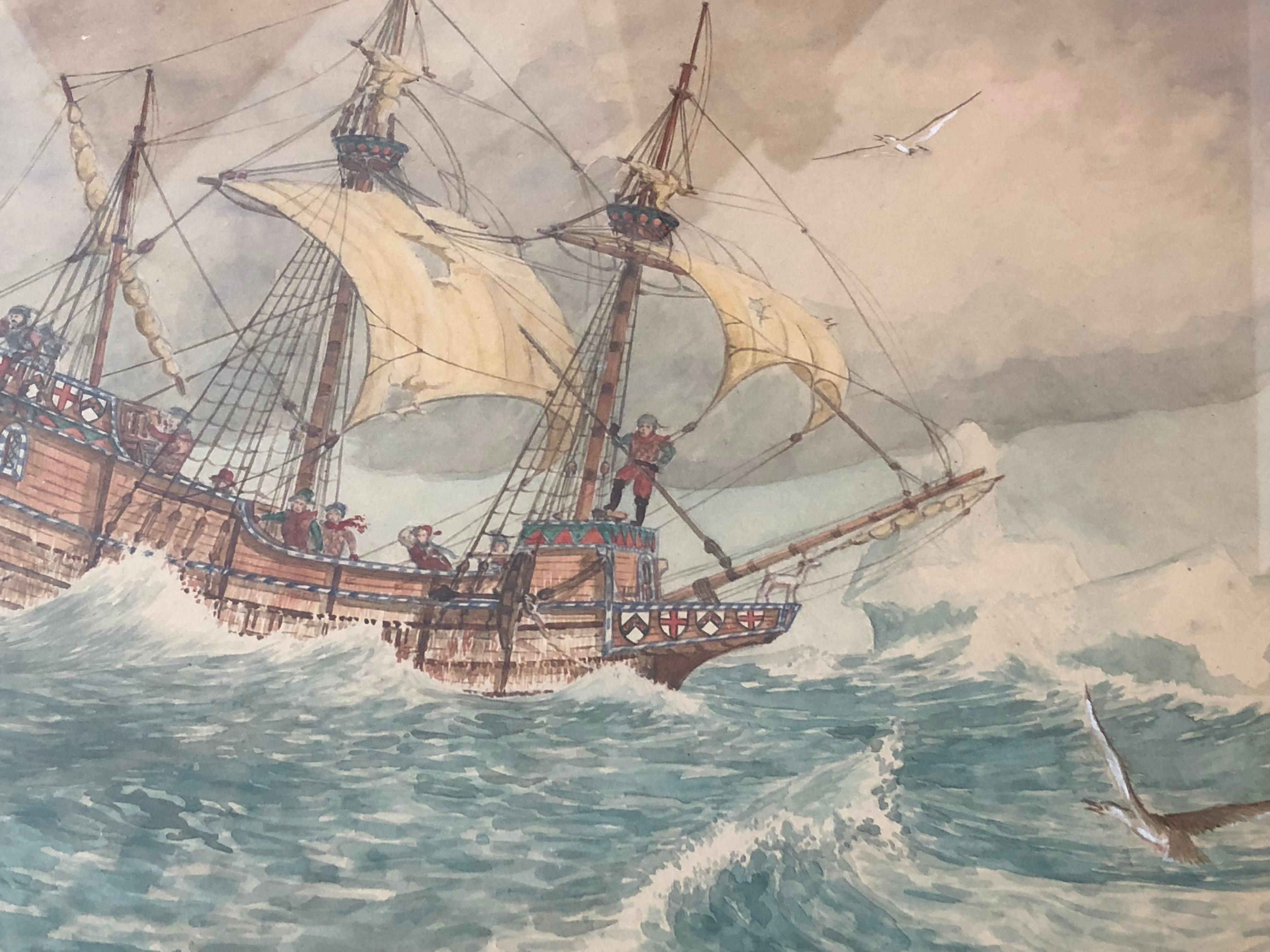 Bernard Finnegan Gribble, British Marine Watercolor Illustration In Good Condition For Sale In Southampton, NY