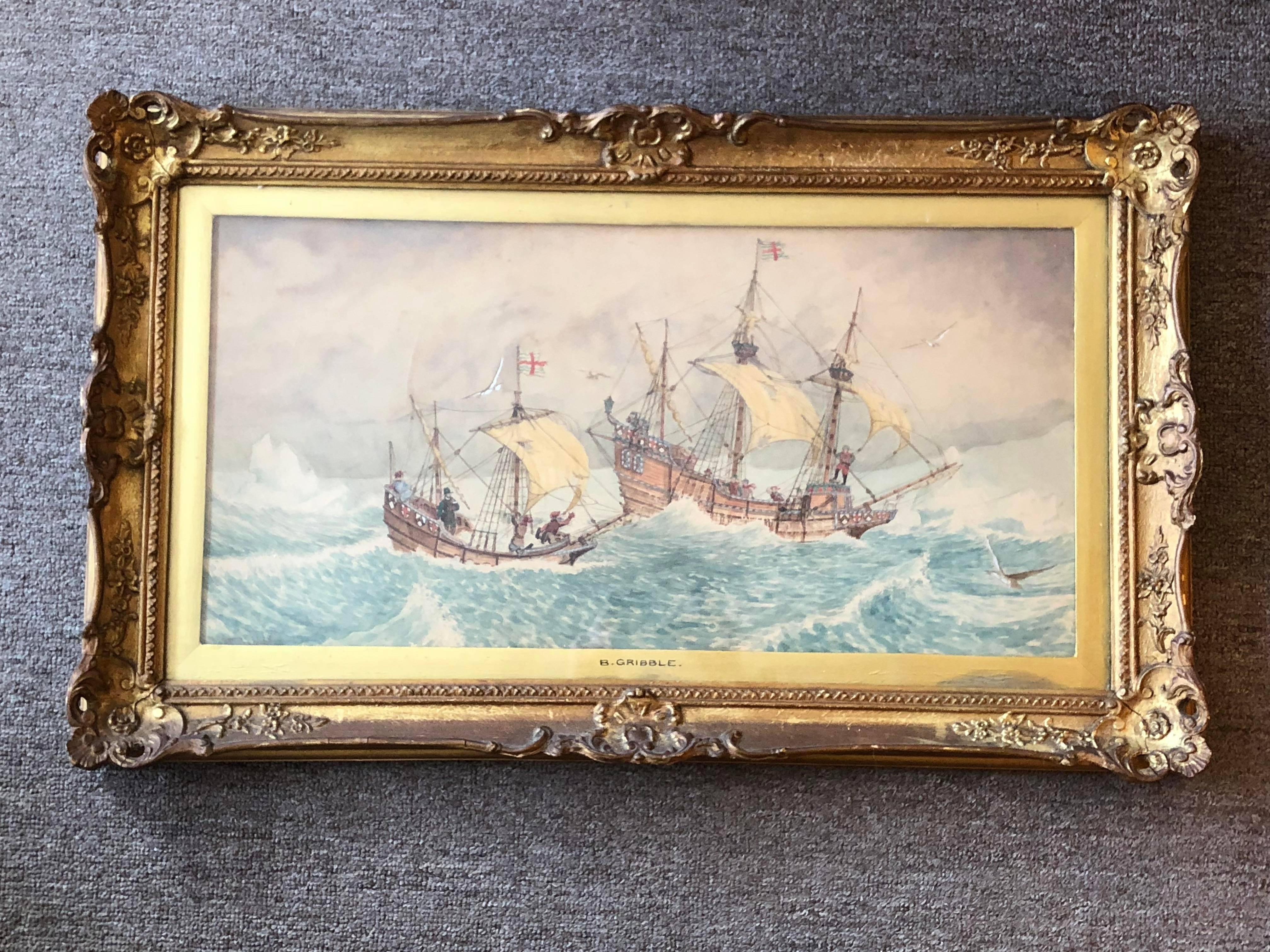 20th Century Bernard Finnegan Gribble, British Marine Watercolor Illustration For Sale