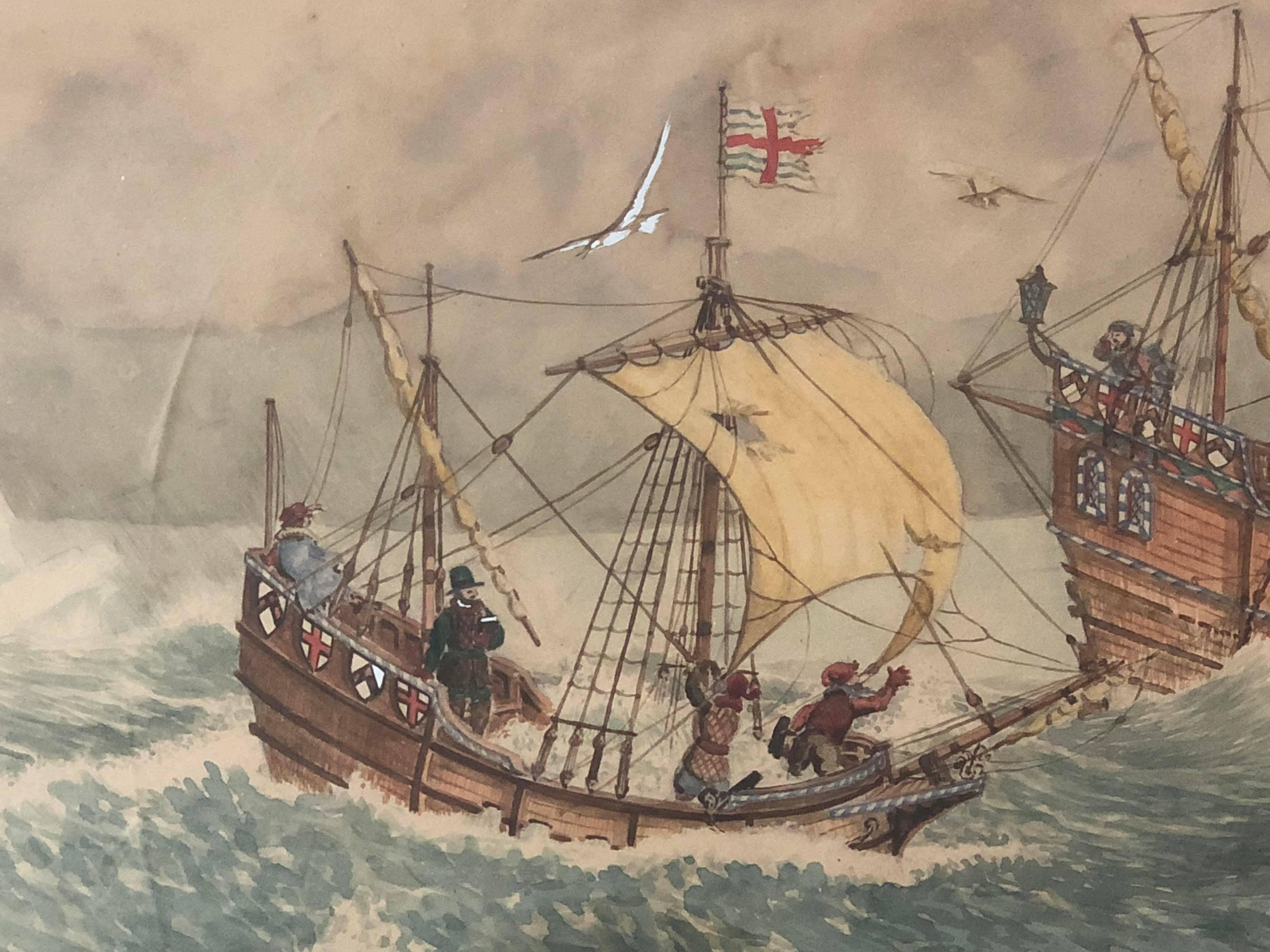 Bernard Finnegan Gribble, British Marine Watercolor Illustration For Sale 2