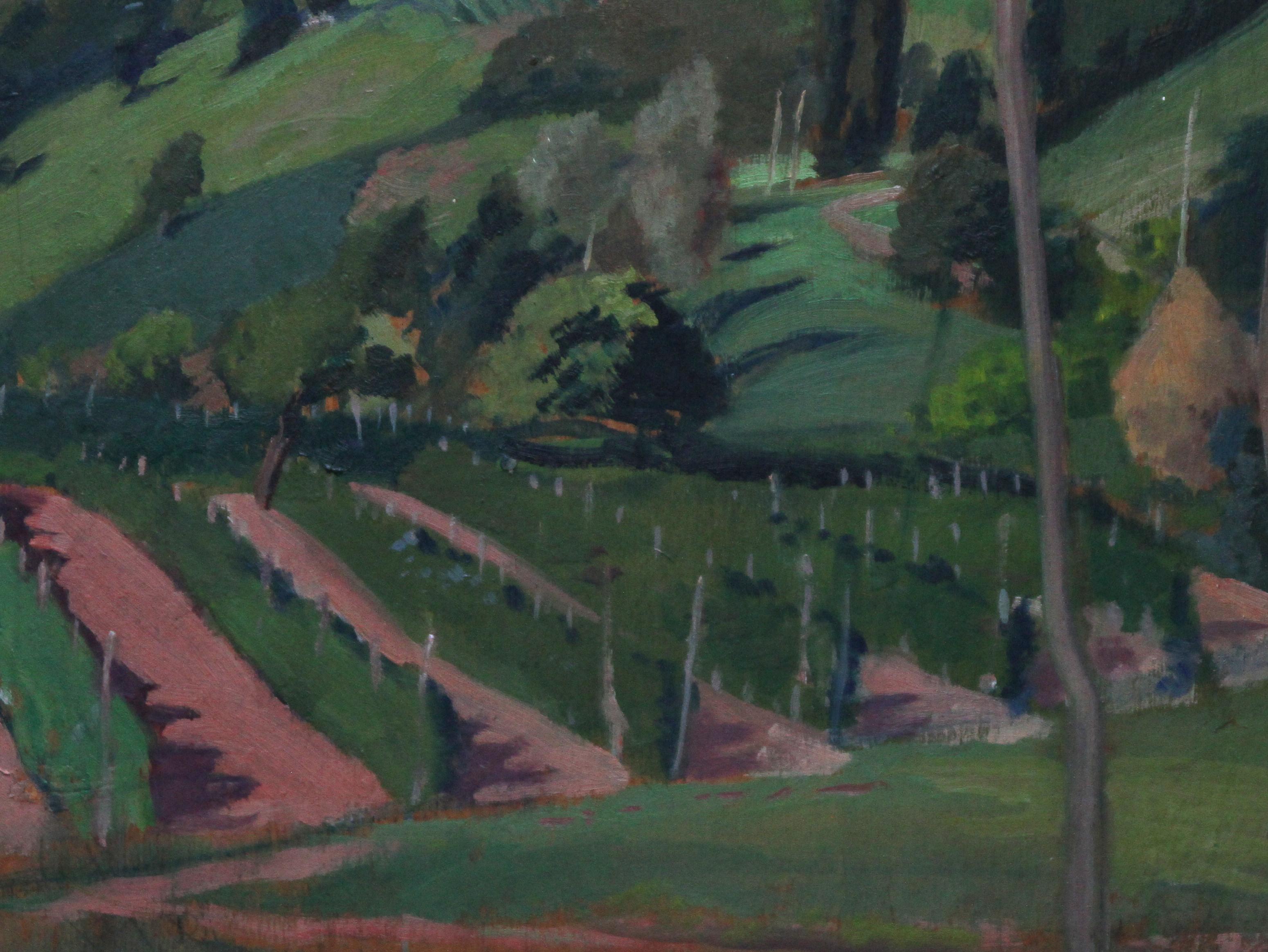 French Vineyard Landscape - British Post Impressionist 1920's art oil painting - Post-Impressionist Painting by Bernard Fleetwood Walker
