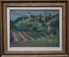 Antique French Vineyard Landscape - British Post Impressionist 1920's art oil painting