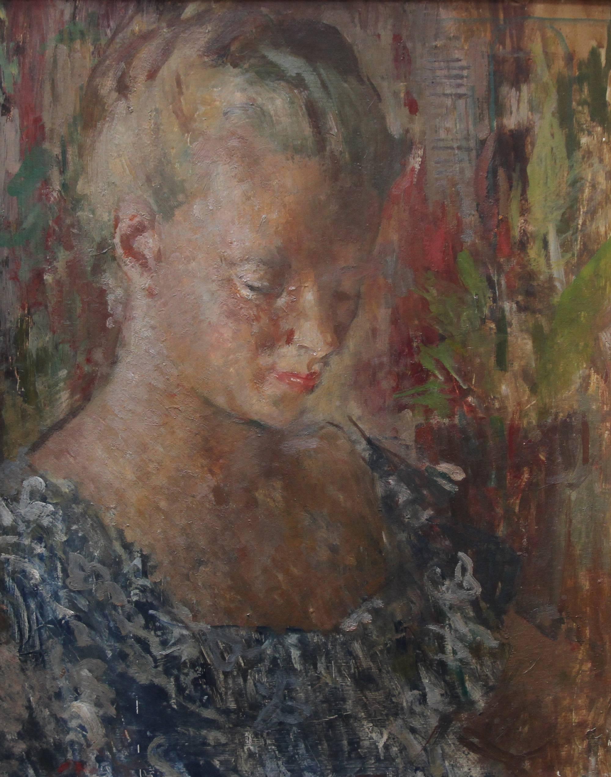 Pauline - British 50s art Impressionist female portrait oil painting exhib. work - Painting by Bernard Fleetwood Walker