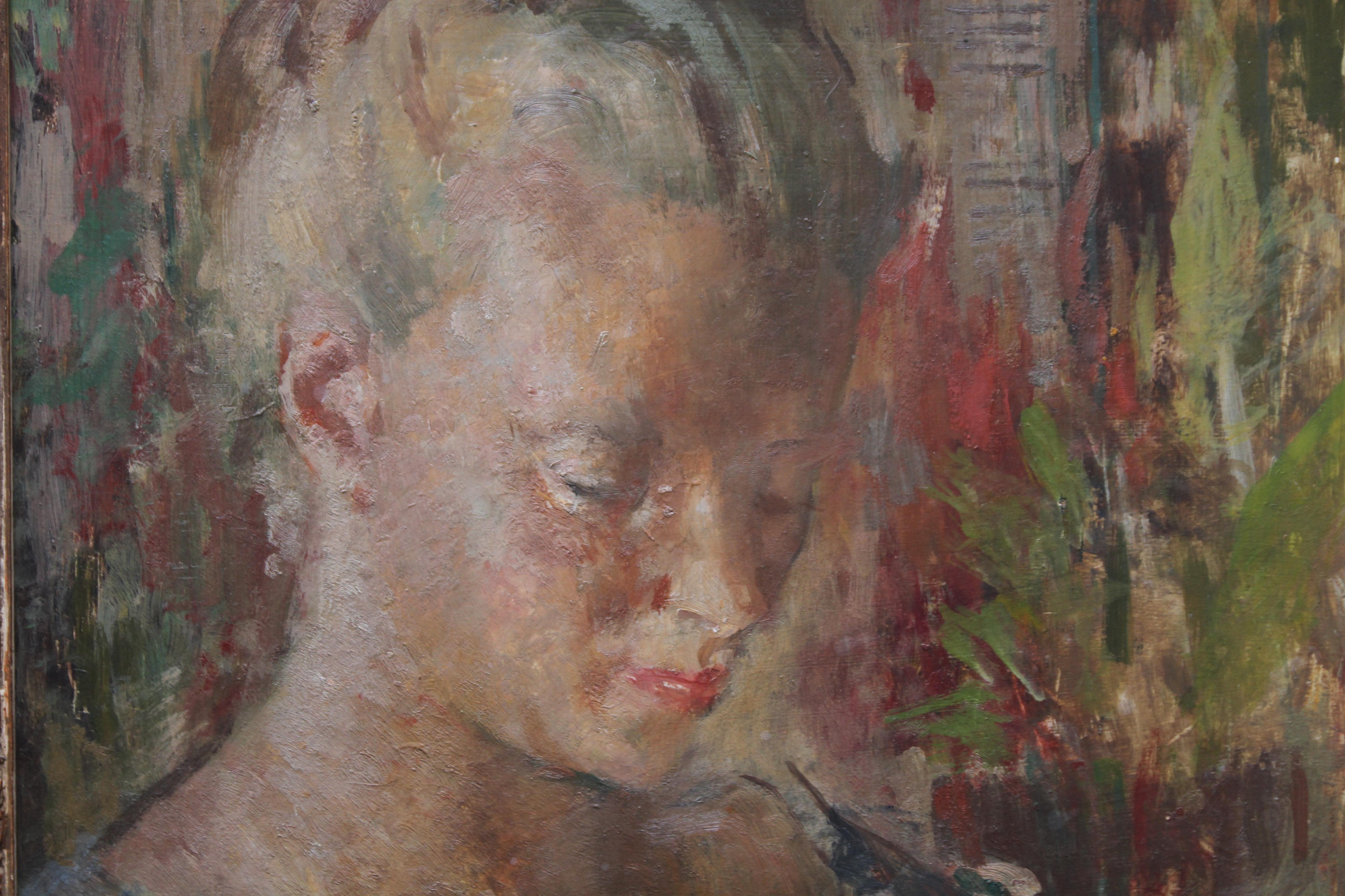 Pauline - British 50s art Impressionist female portrait oil painting exhib. work For Sale 1