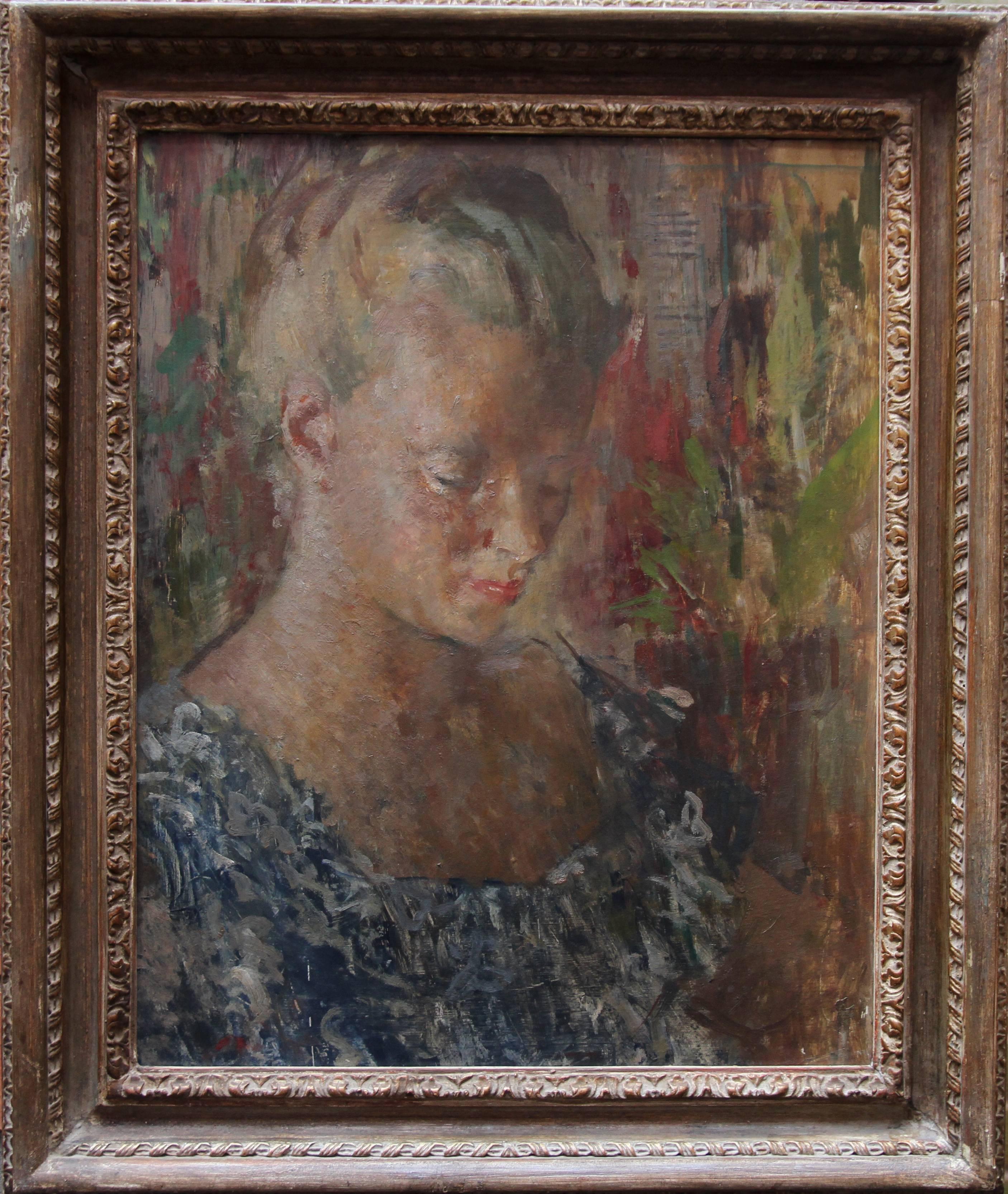 Bernard Fleetwood Walker Portrait Painting - Pauline - British 50s art Impressionist female portrait oil painting exhib. work