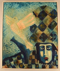 Bernard Fouilloux, French Artist, Oil on Canvas, "Arlequin", 1973