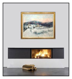 Bernard Gantner Large Painting Oil On Canvas Signed Winter French Landscape Art