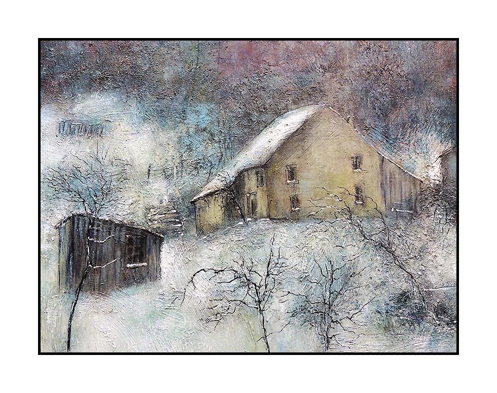 Bernard Gantner Large Painting Oil On Canvas Signed Winter French Landscape Art For Sale 1