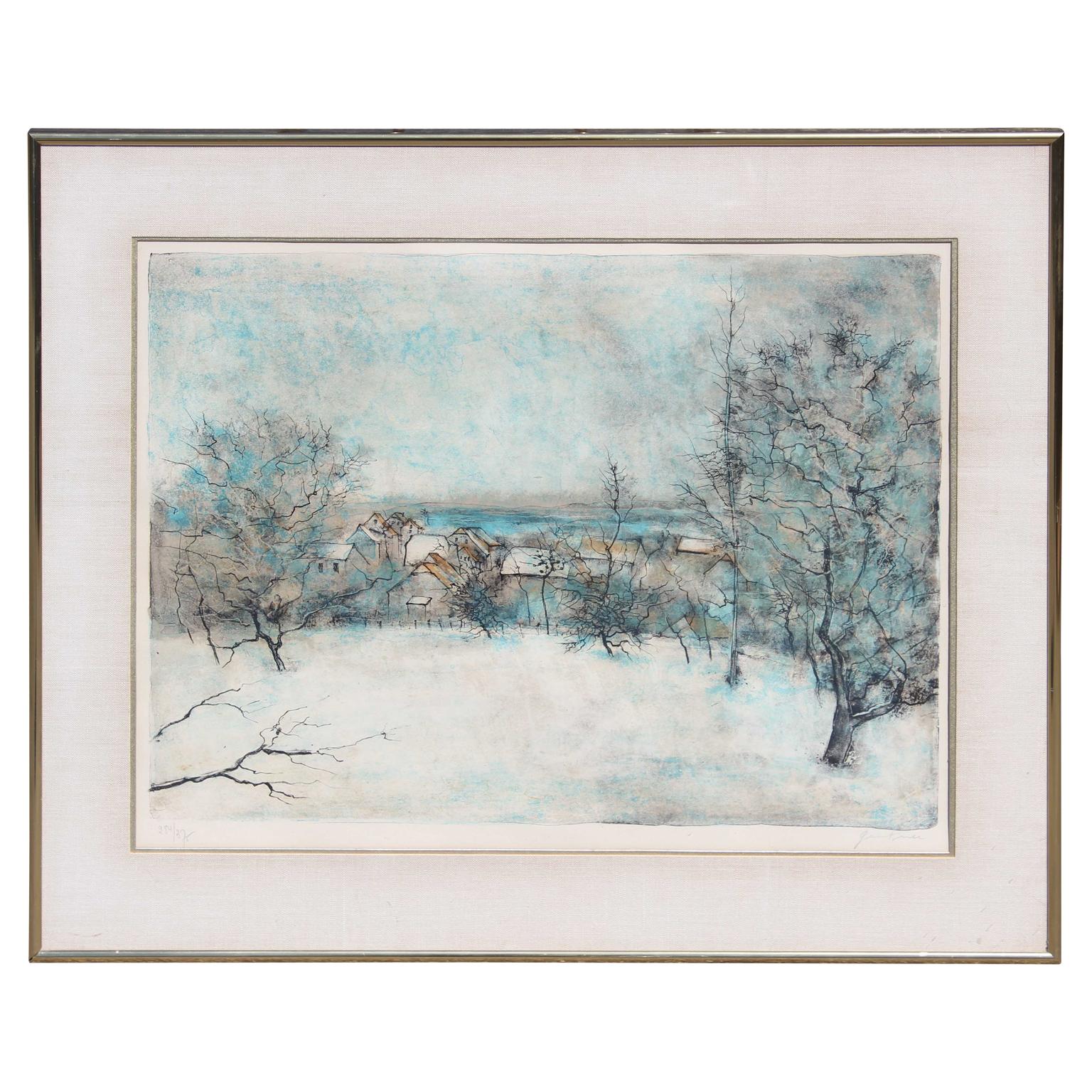 Bernard Gantner Landscape Painting - Winter Landscape with Town, Edition 284 of 375