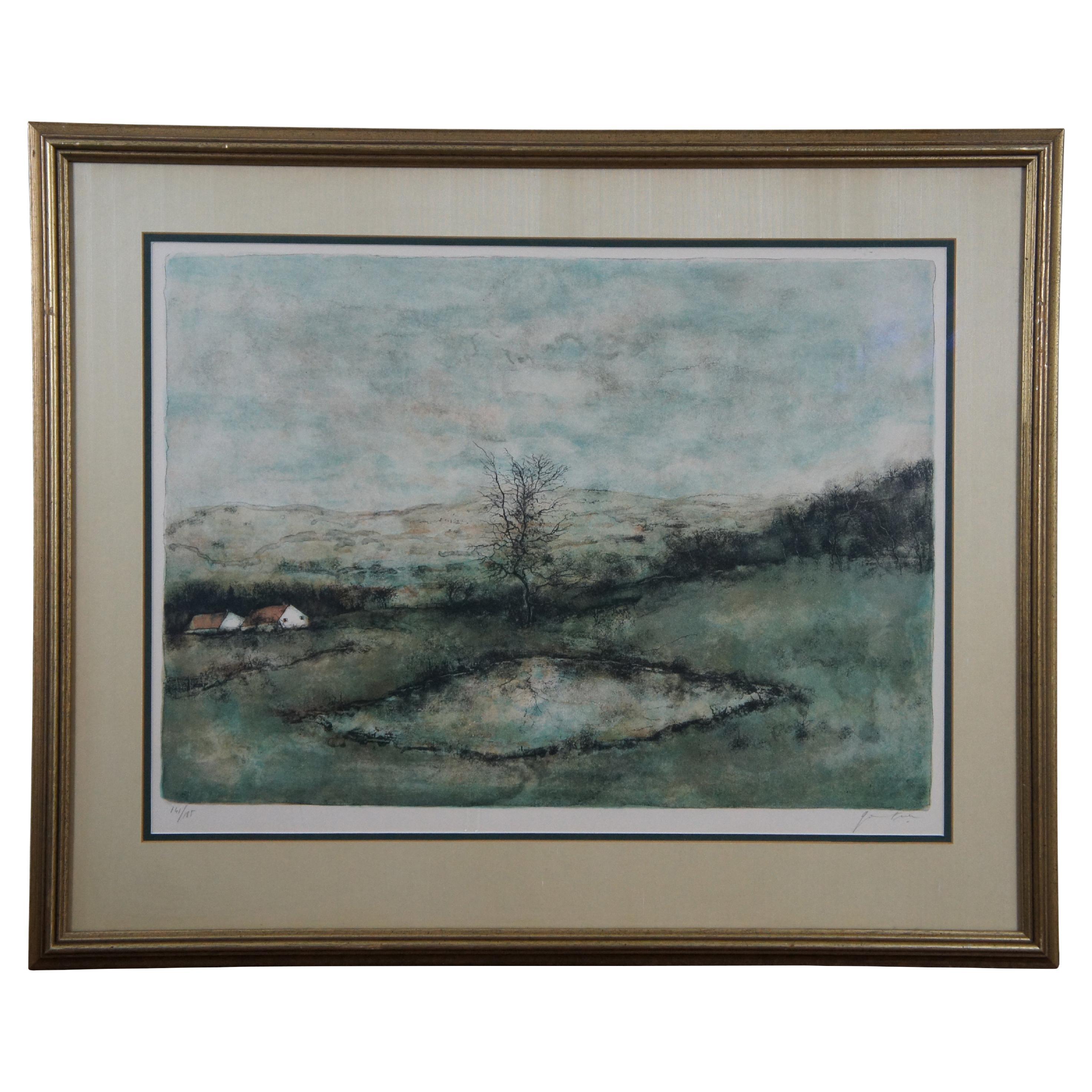 Bernard Gantner Reflets French Country Farmhouse Landscape Lithograph Print 30" For Sale