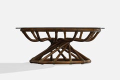 Bernard Govin, Coffee Table, Bamboo, Leather, Glass, France, 1970s