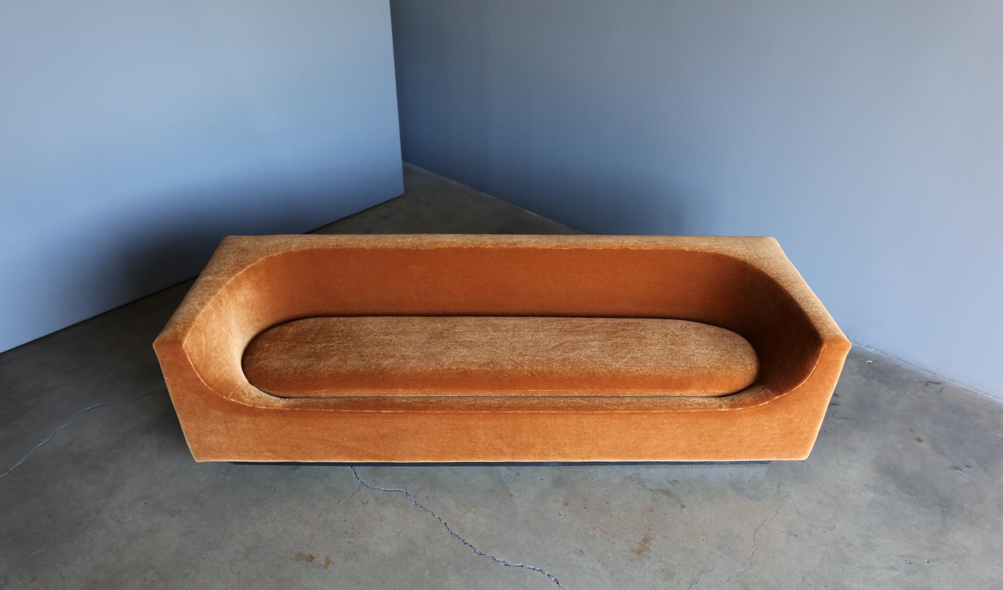 Ebonized Bernard Govin Elliptique Sofa in Mohair for Saporiti Italia, circa 1965