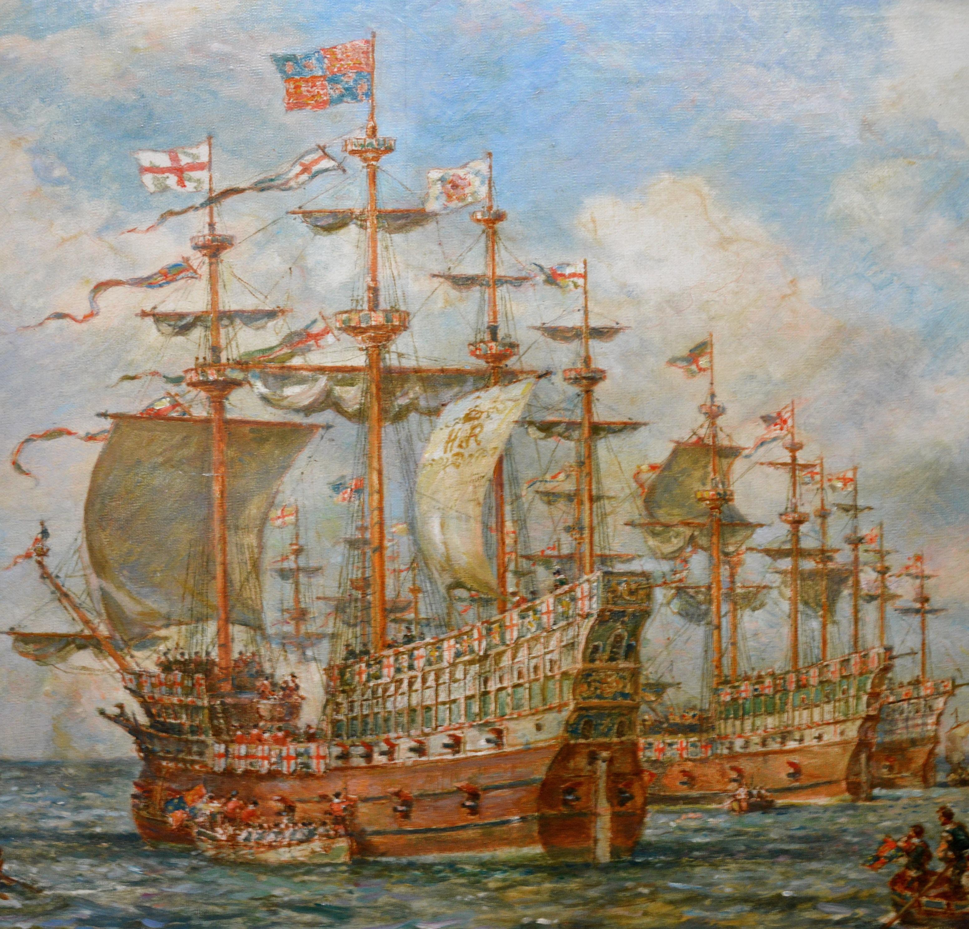 The Embarkation of Henry VIII - Post-Impressionist Painting by Bernard Gribble