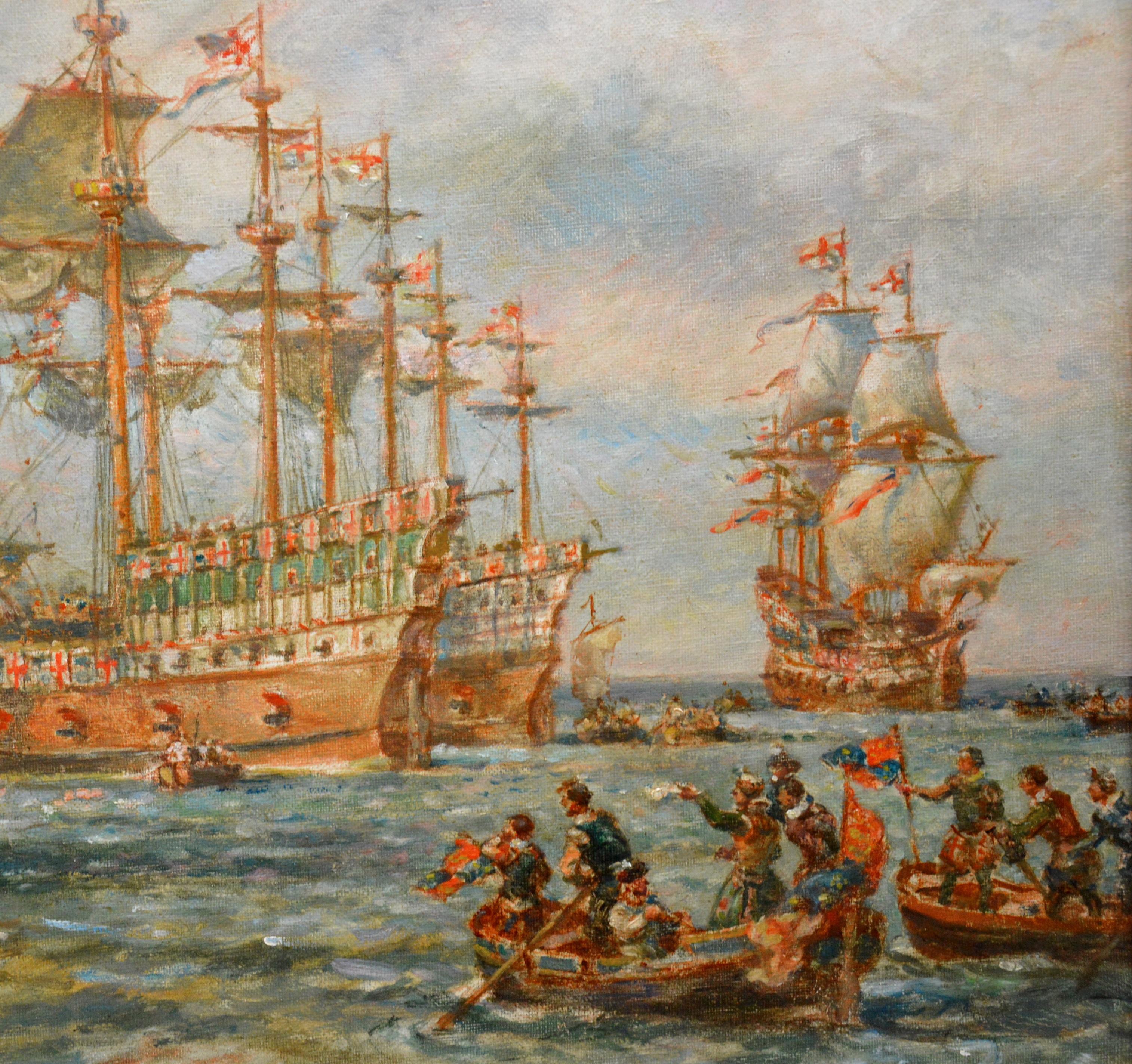 The Embarkation of Henry VIII - Brown Landscape Painting by Bernard Gribble