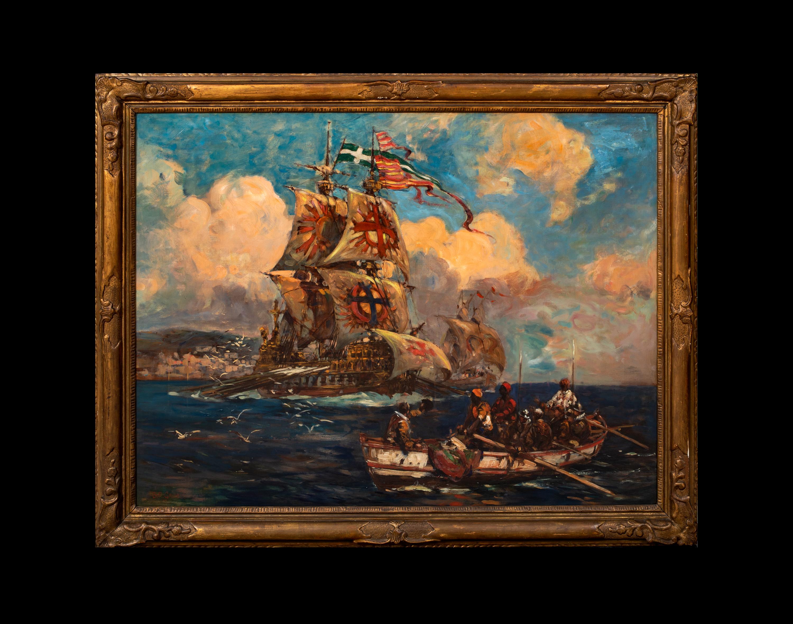 The Knights Of Malta Crusades Off The Barbary Coast, Africa\, 19th Century - Painting by Bernard Gribble