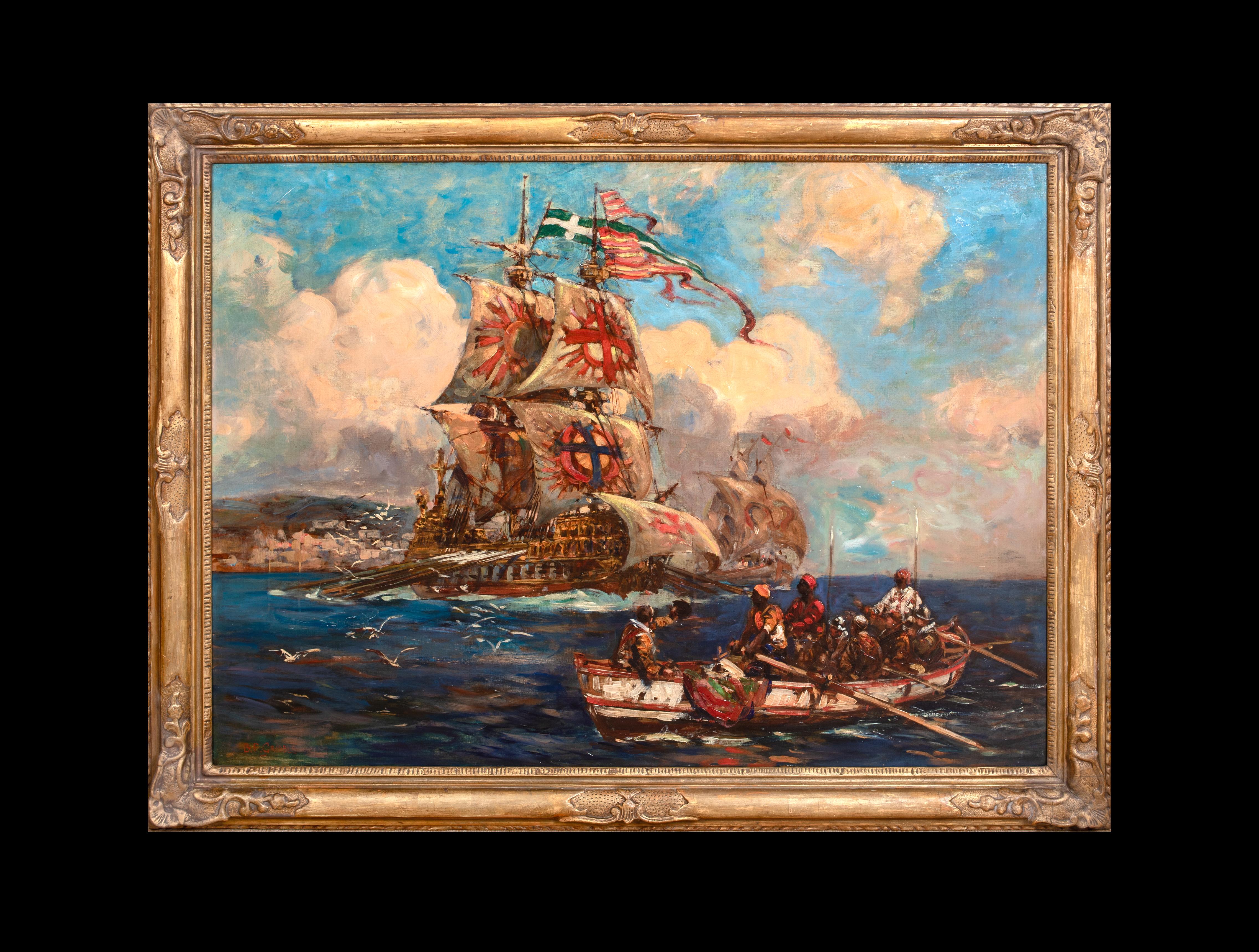Le crociate dei Cavalieri di Malta al largo della costa barbaresca, Africa, XIX secolo - Painting di Bernard Gribble