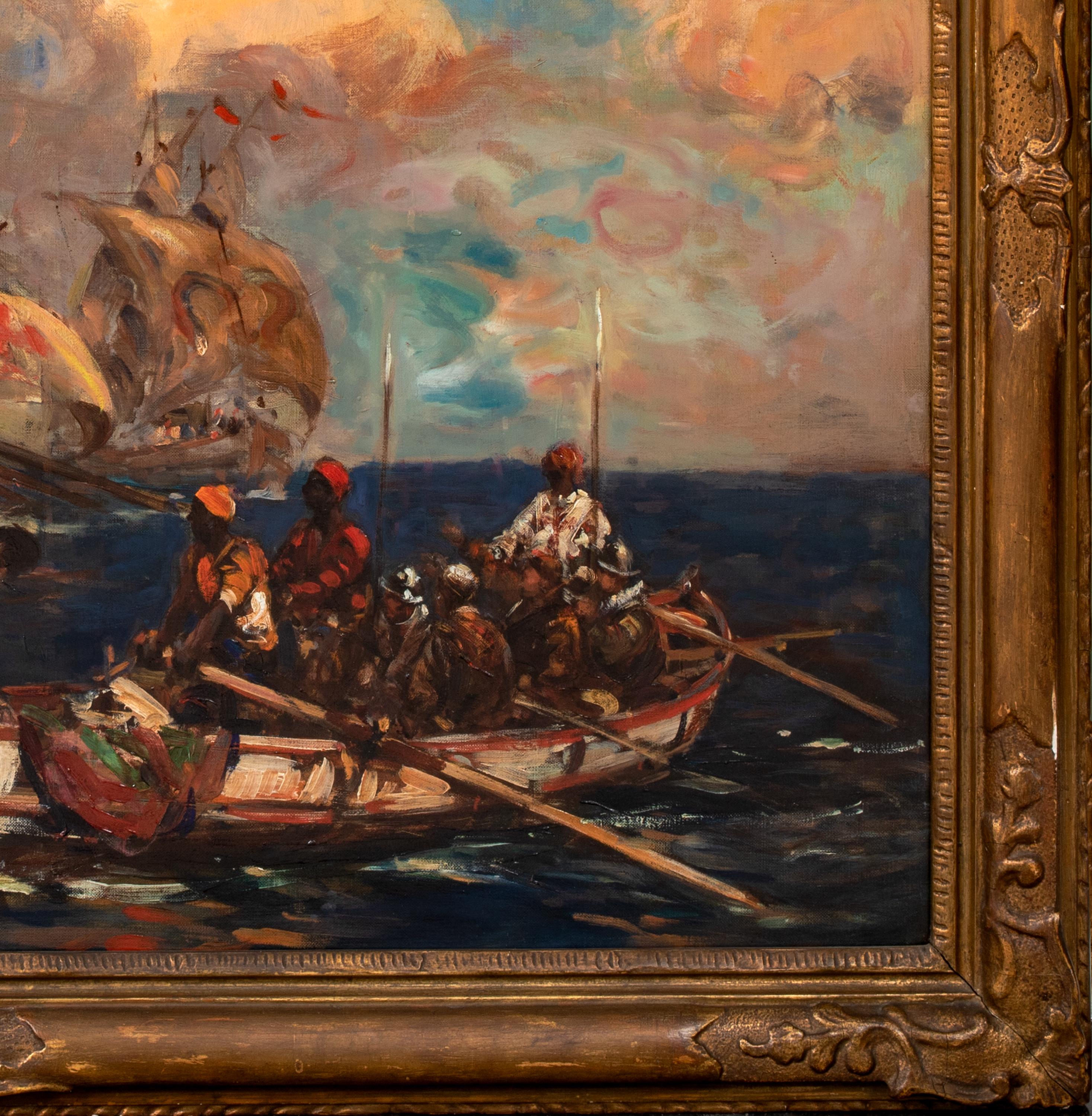 The Knights Of Malta Crusades Off The Barbary Coast, Africa\, 19th Century

BERNARD FINEGAN GRIBBLE (1873-1962) to $20,000

Large 19th Century Crusades scene of the Knights Of Malta sailing off the Barbary Coast, oil on canvas by Bernard Finegan