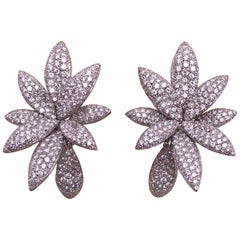 Bernard Grosz 18 Karat White Gold and 6.81 Carat Diamond Flower Earclips