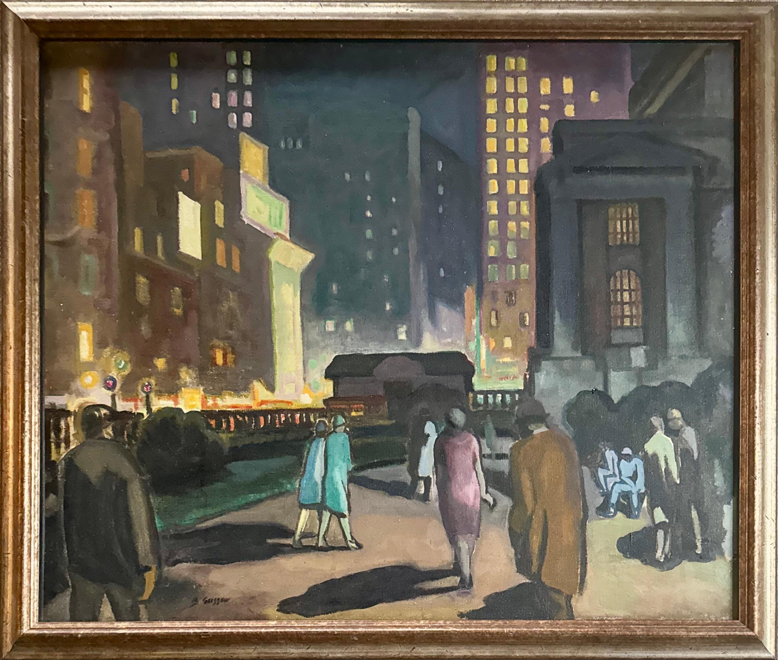 Biblioteca della 42a strada NYC Scena americana Ashcan WPA Realismo moderno del XX secolo - Painting di Bernard Gussow