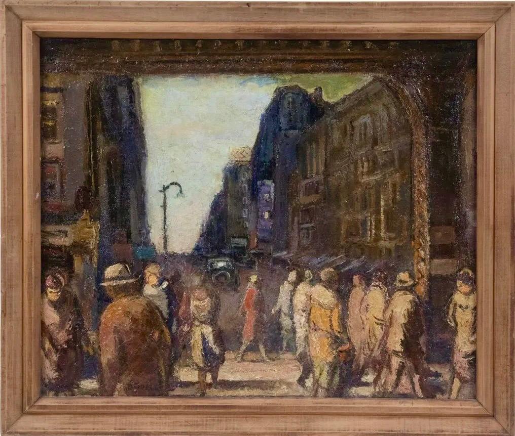 Columbus Avenue NYC ca. 1920er/30er Jahre Amerikanische Szene Ashcan WPA Modern 20. Jahrhundert – Painting von Bernard Gussow
