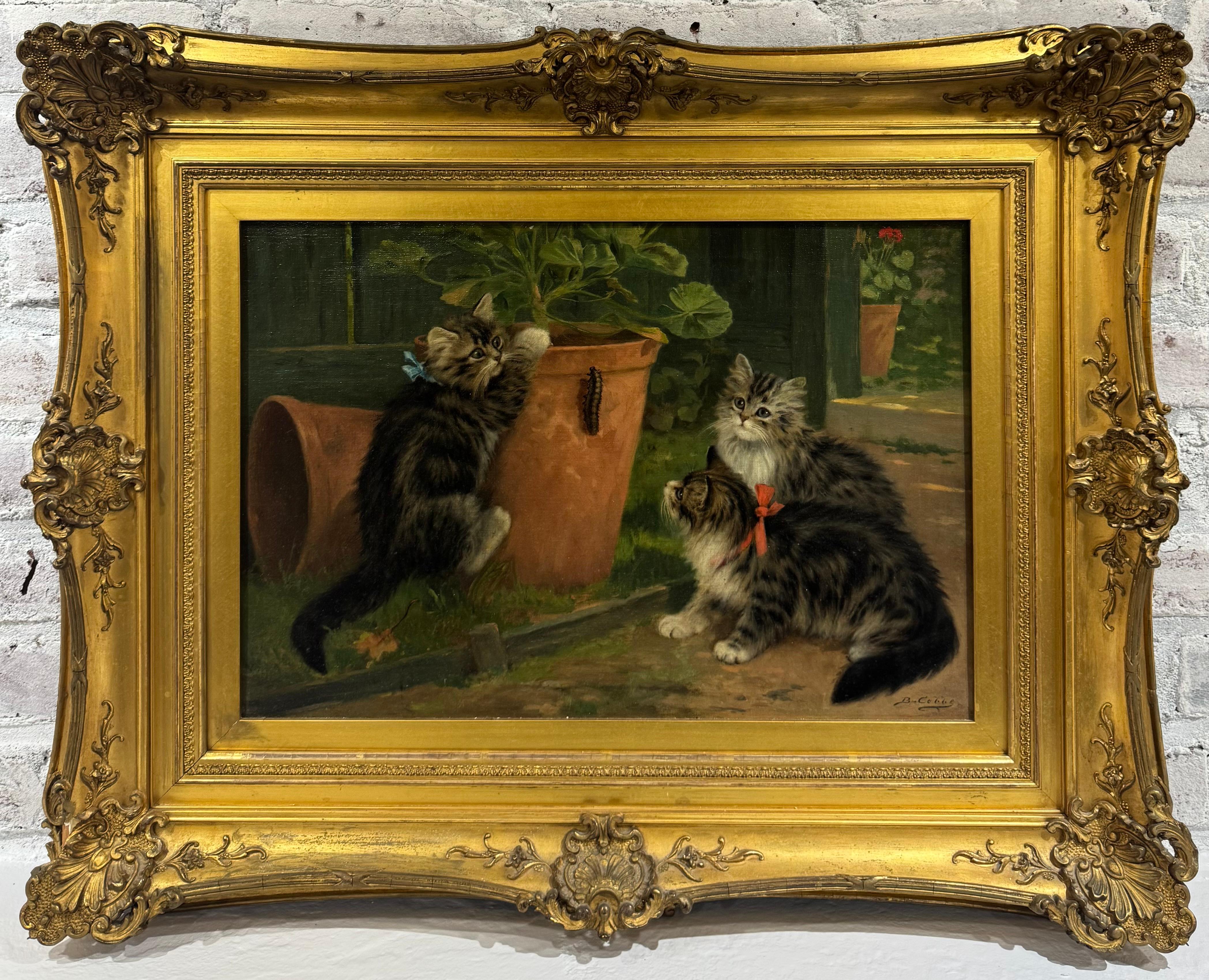 Bernard H Cobbe
Anglais 1860's
Chatons et chenille
huile sur toile
Taille de l'image 19x13 pouces 
27x21 pouces avec cadre
bonne condition
Signé en bas à droite

Nous avons ici une magnifique peinture à l'huile des années 1860 représentant des