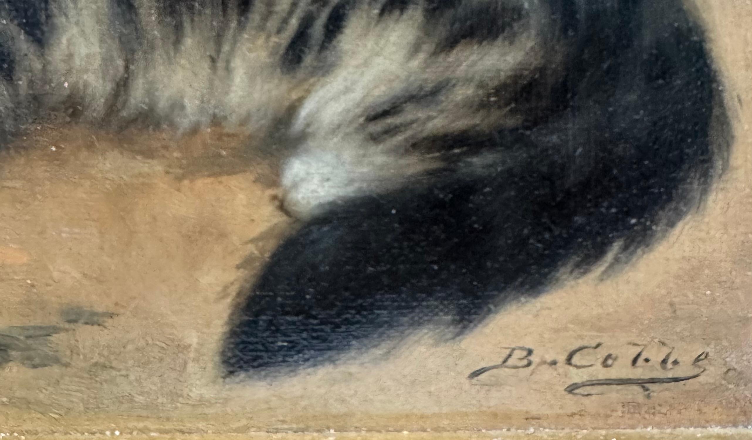 Belle Epoque Antique KITTENS & CATERPILLAR Garden Oil Painting en vente 5